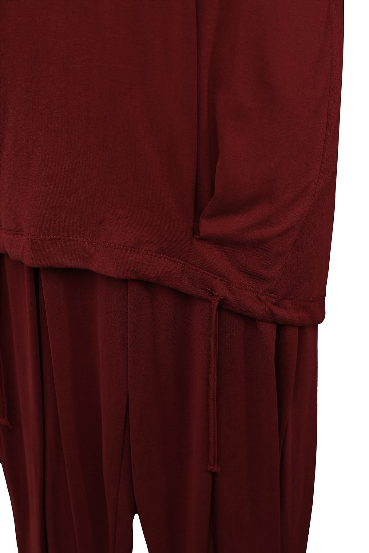 Bisiklet Yaka Beli Büzgülü Pantolon Takım - Bordo Eşofman Takım Puane 