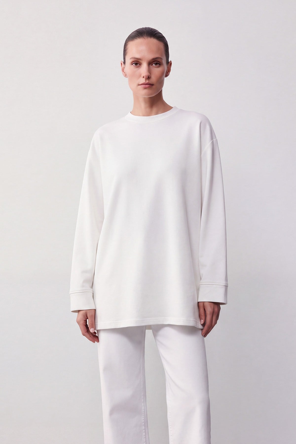 Bisiklet Yaka Manşetli Basic Tunik Ekru Tunik Soul 