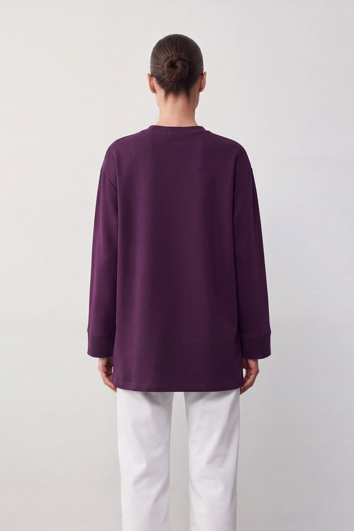 Bisiklet Yaka Manşetli Basic Tunik Mor Tunik Soul 