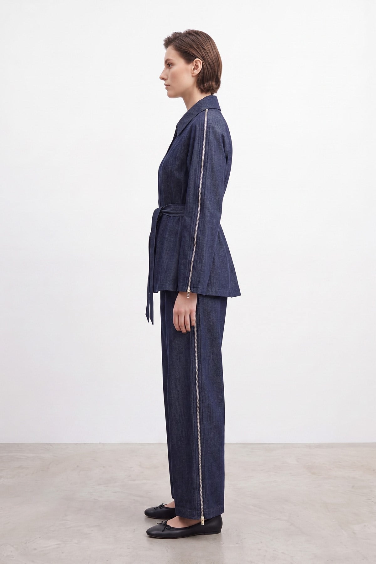 Biye Detaylı Kuşaklı Denim  Takım Lacivert İkili Takımlar Loreen 