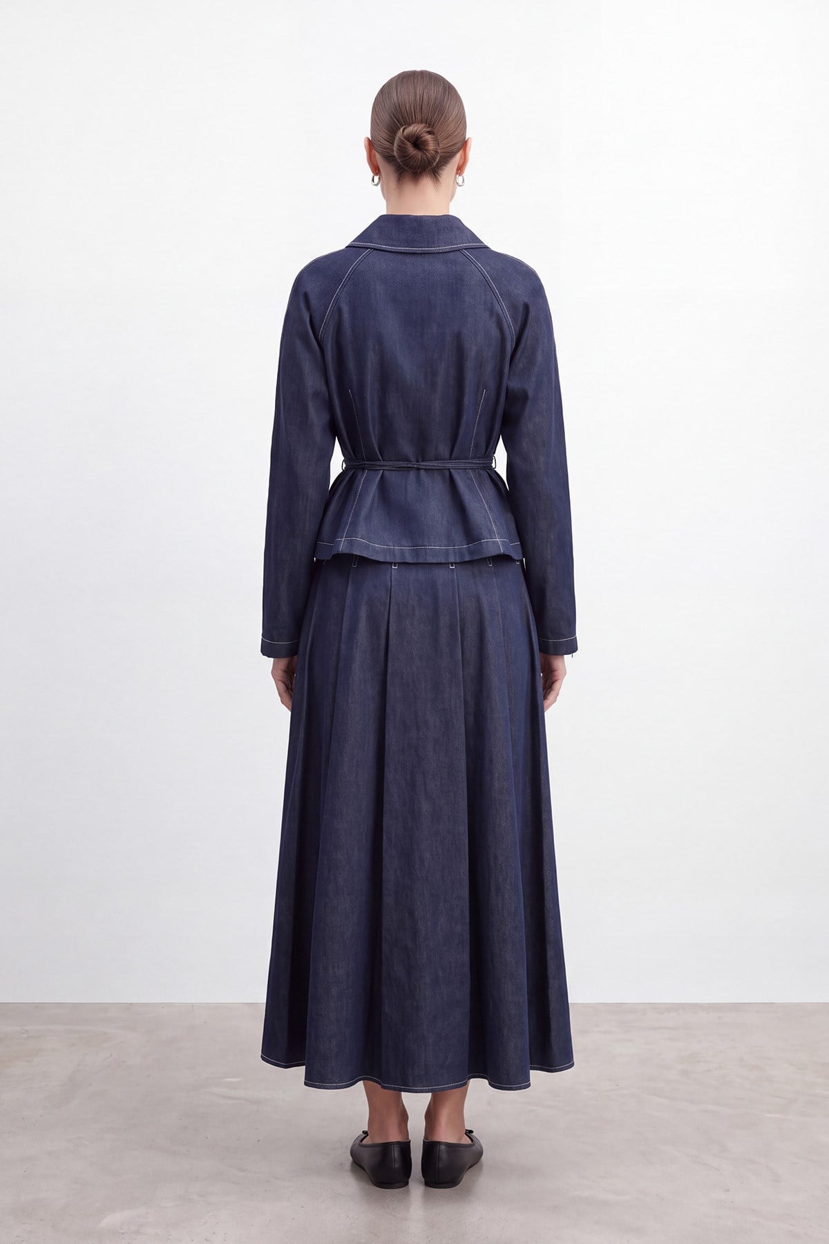 Biye Kemerli Uzun Etekli Denim Takım - Lacivert LOREEN Loreen 