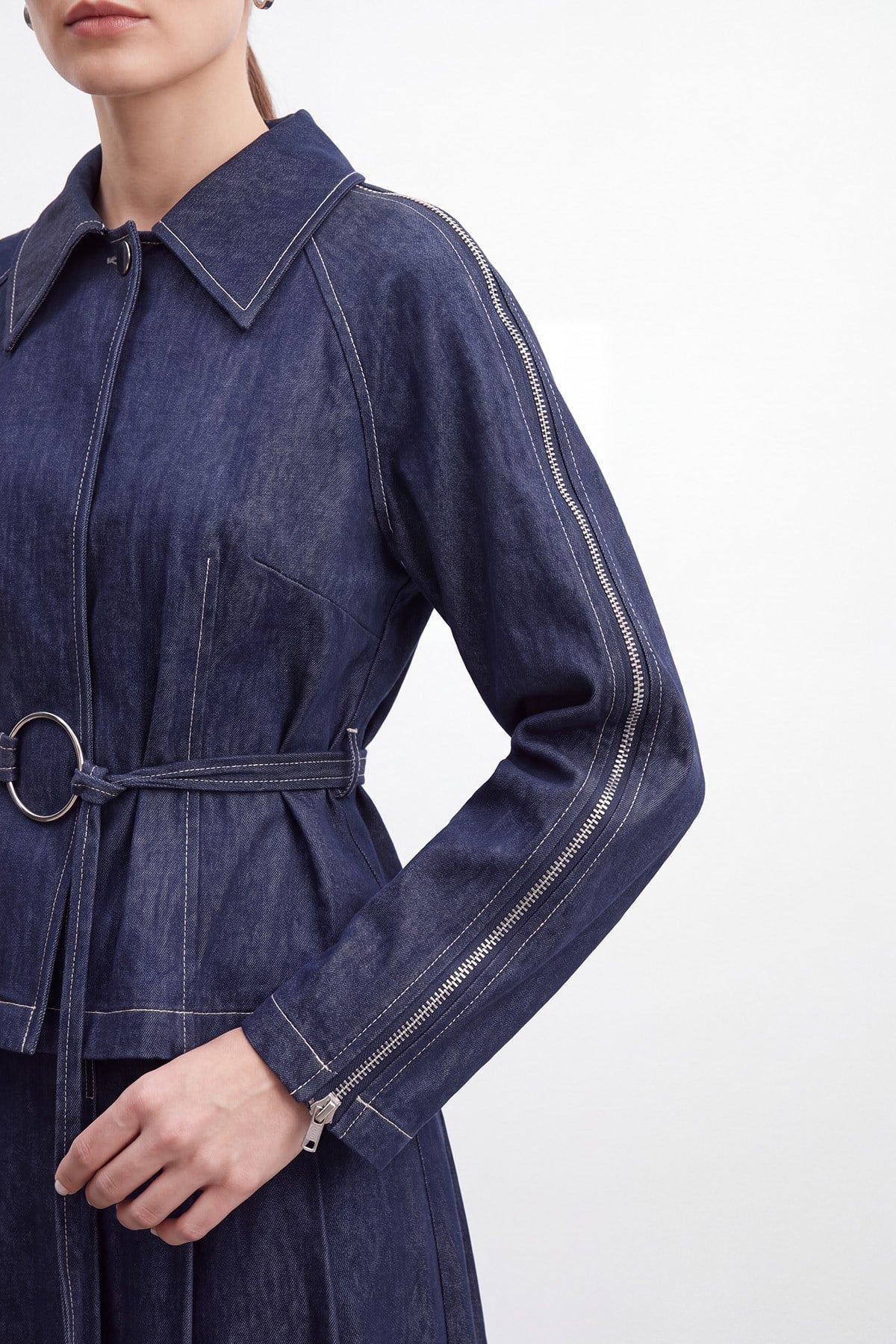 Biye Kemerli Uzun Etekli Denim Takım - Lacivert LOREEN Loreen 