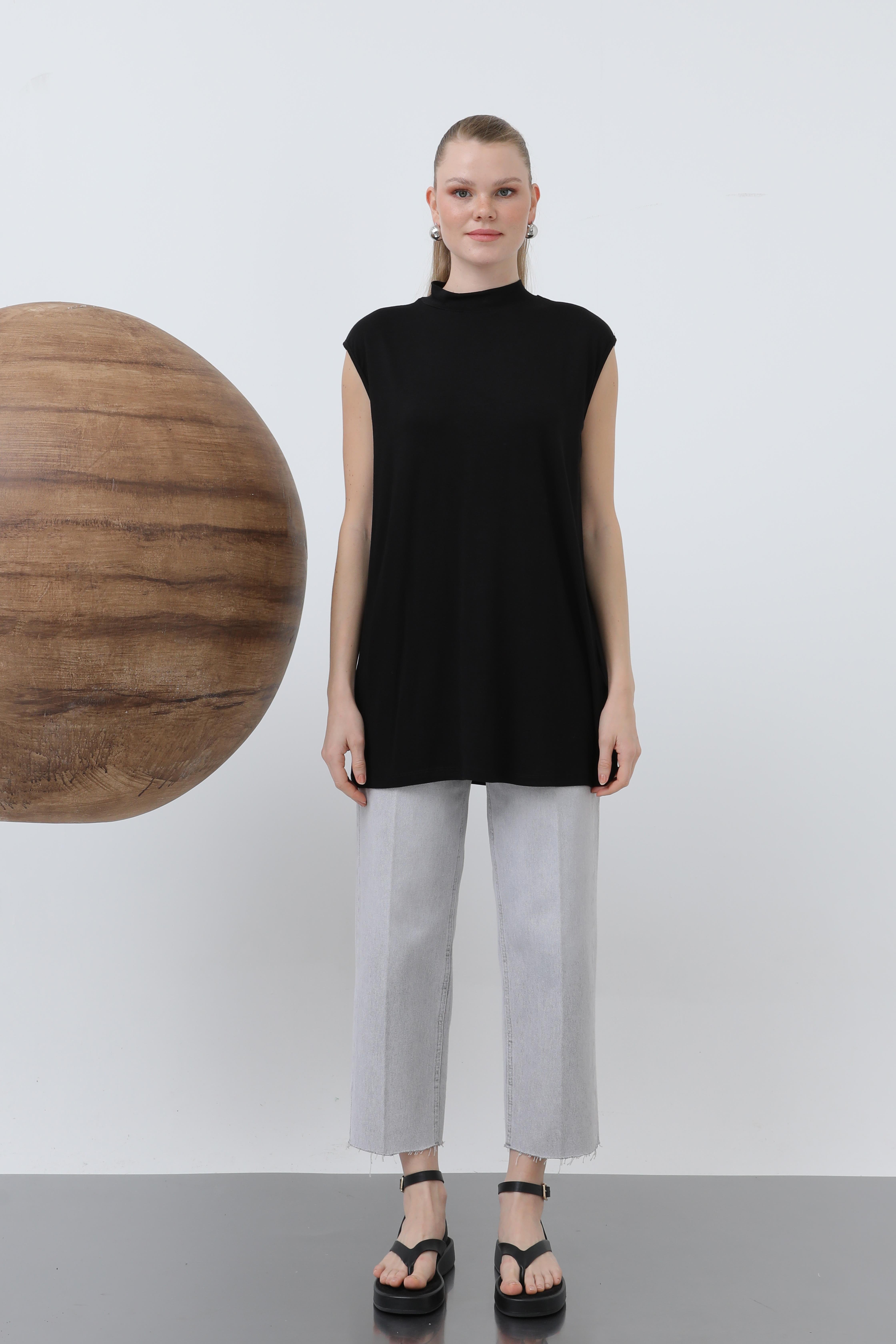 Kadın Kolsuz Bisiklet Yaka Tunik Boy İçlik - 40006BLZ - BLACK