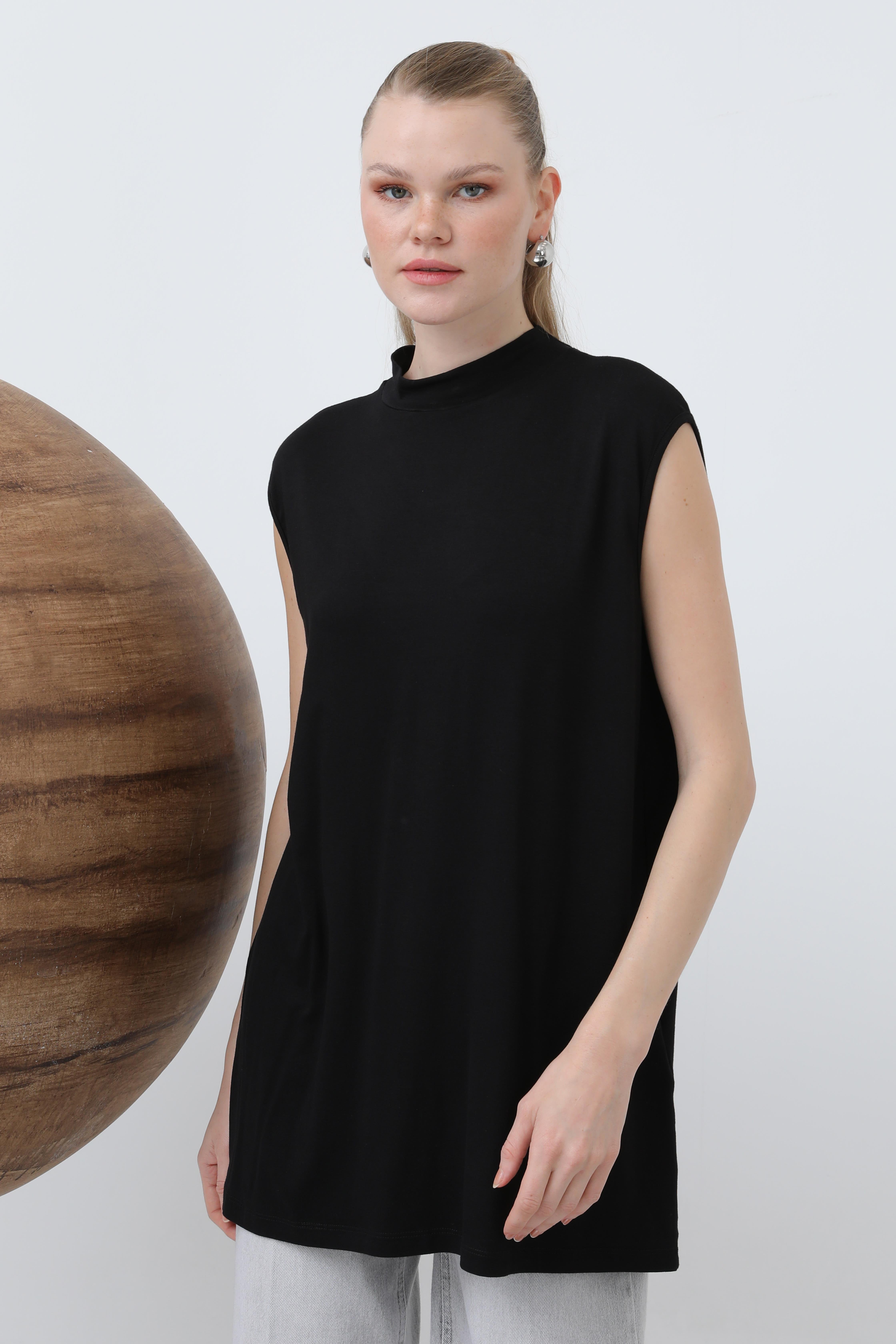 Kadın Kolsuz Bisiklet Yaka Tunik Boy İçlik - 40006BLZ - BLACK