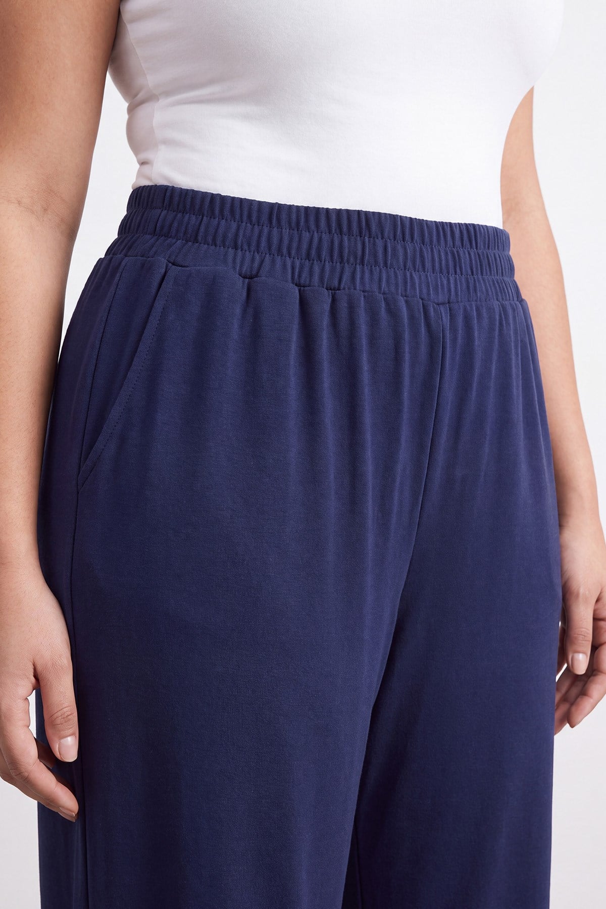 Büyük Beden Beli Lastikli Bol Paça Pantolon -19285PNT - Lacivert Pantolon PUANE PLUS 