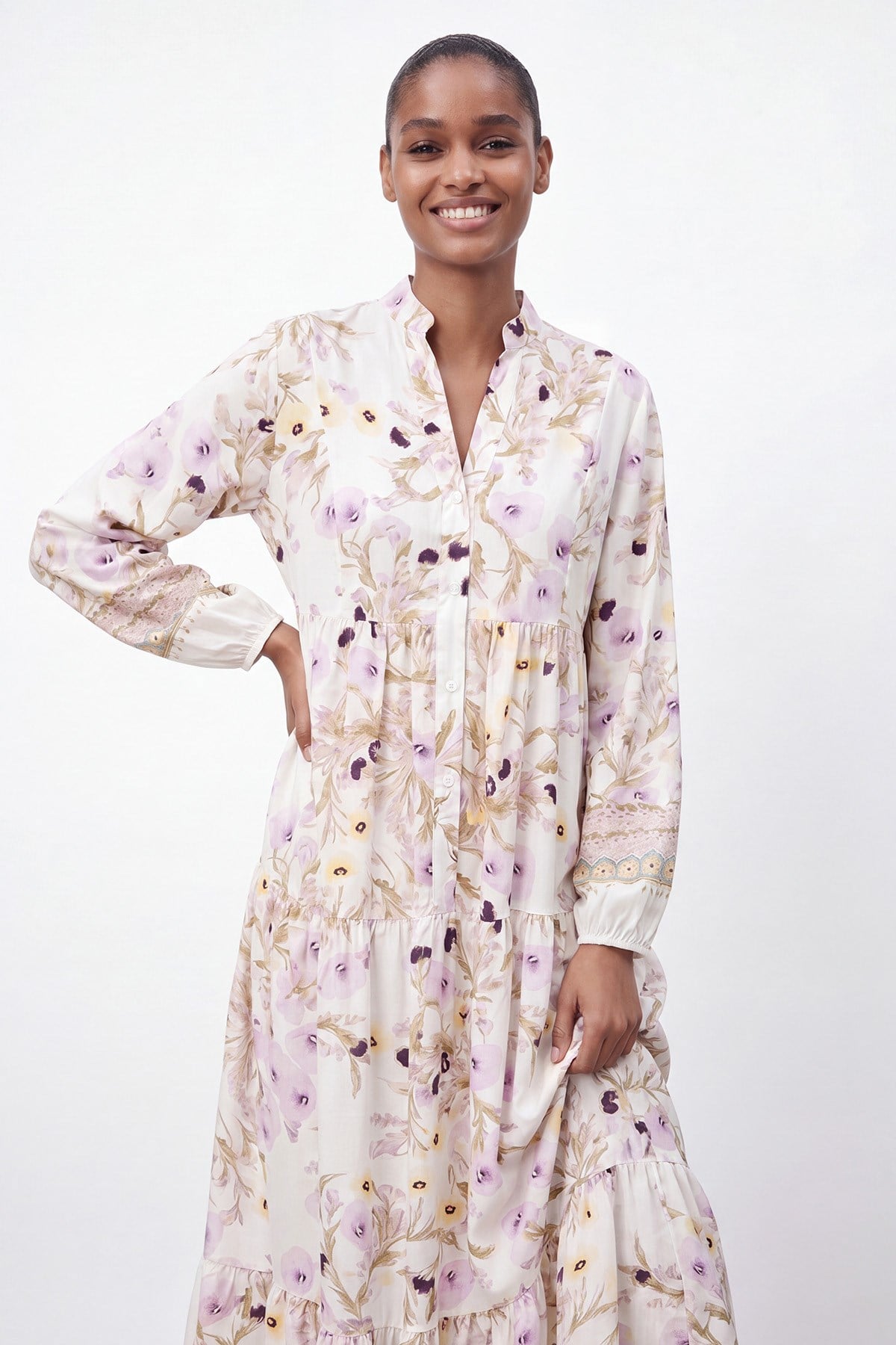 Çiçek Desenli Bohem Maxi Elbise -32531ELB - Lila Günlük Elbise Soul 