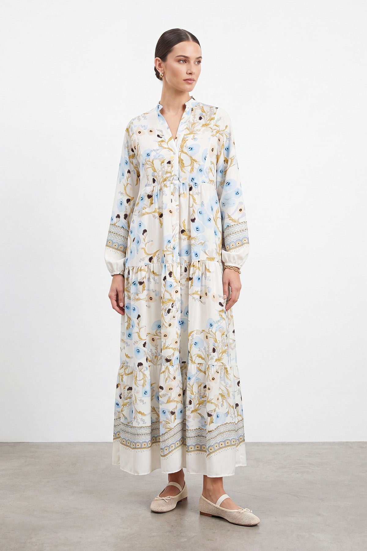 Çiçek Desenli Bohem Maxi Elbise -32531ELB - Mavi Günlük Elbise Soul 