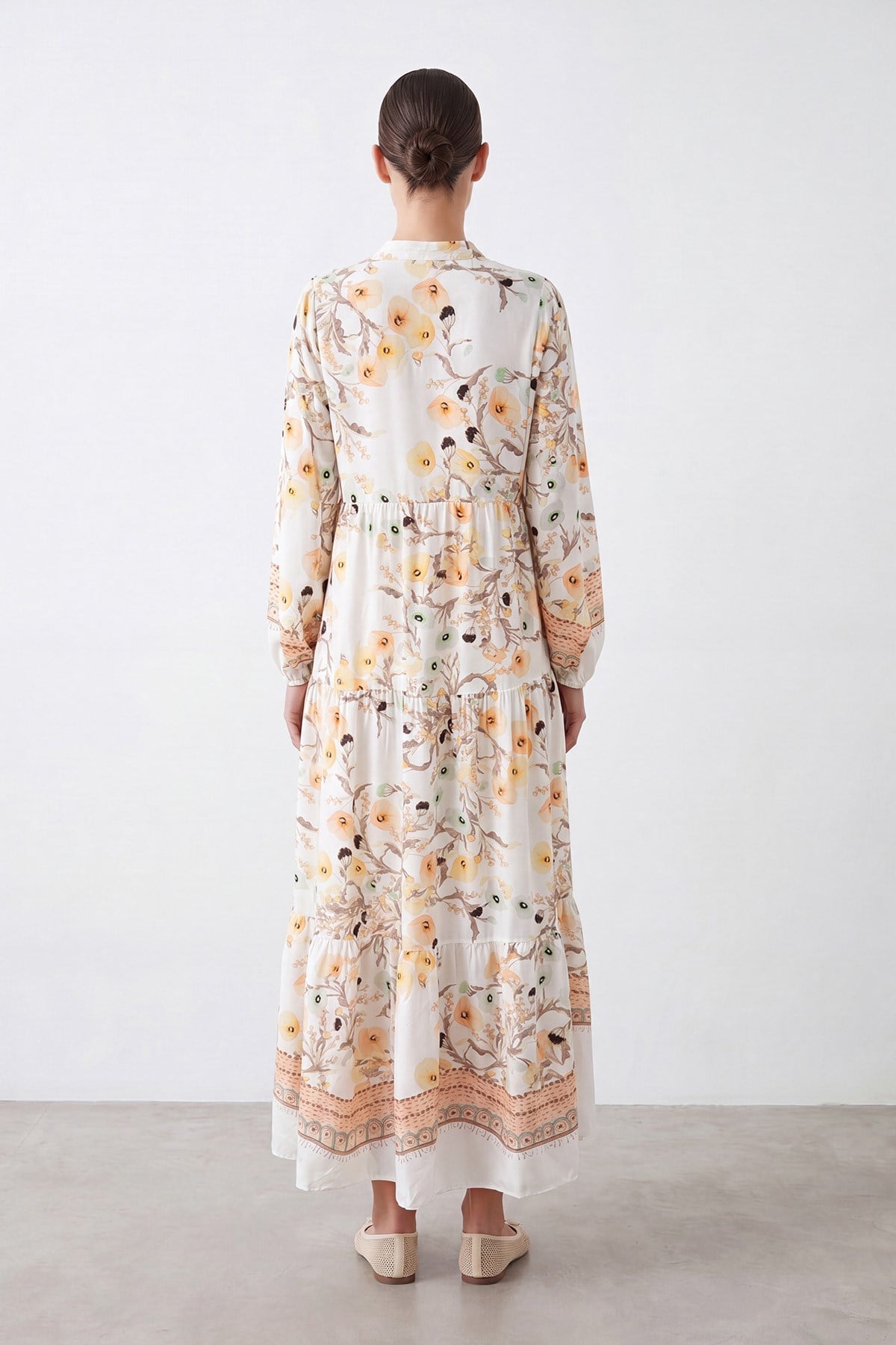 Çiçek Desenli Bohem Maxi Elbise -32531ELB - Bej Günlük Elbise Soul 