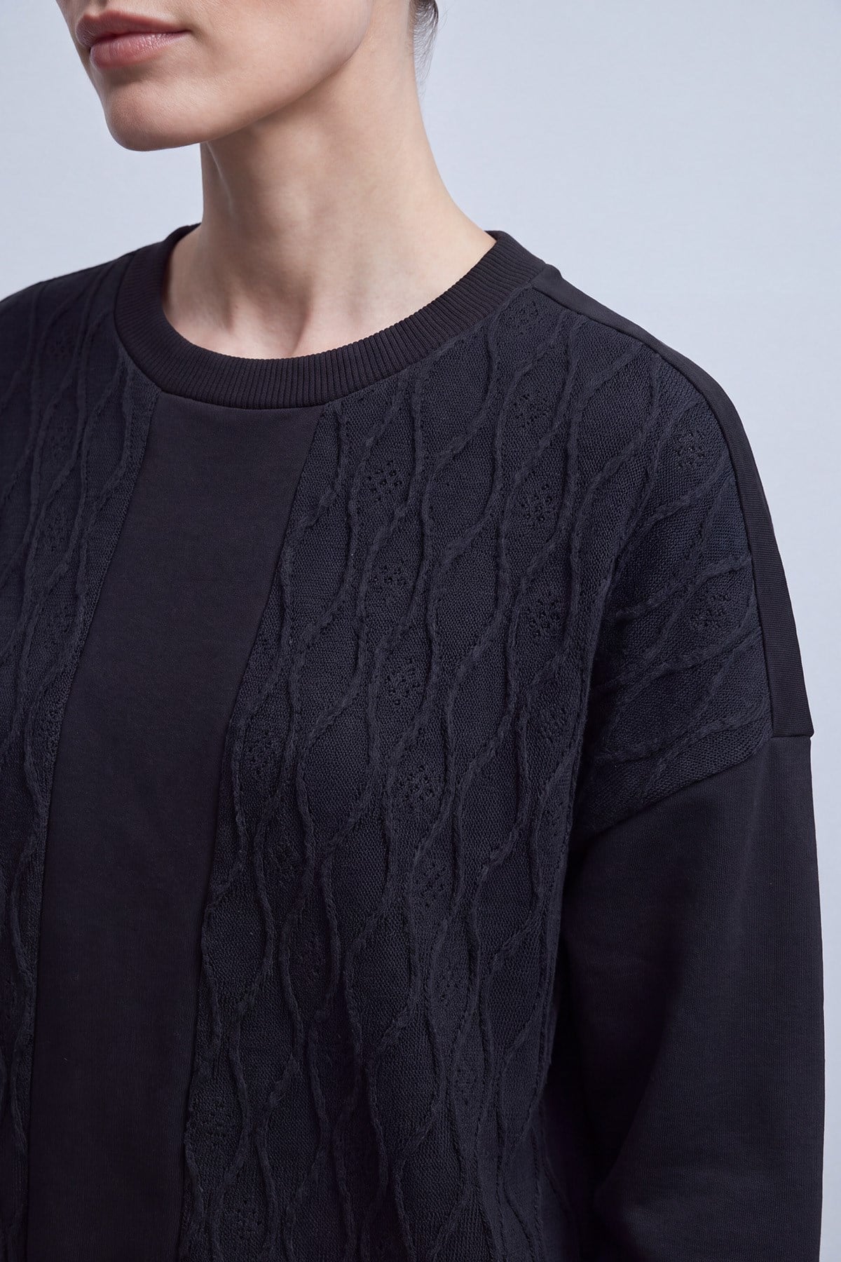 Dalga Desenli Kabartmalı Oversize Tunik Siyah Kategorisiz Puane 