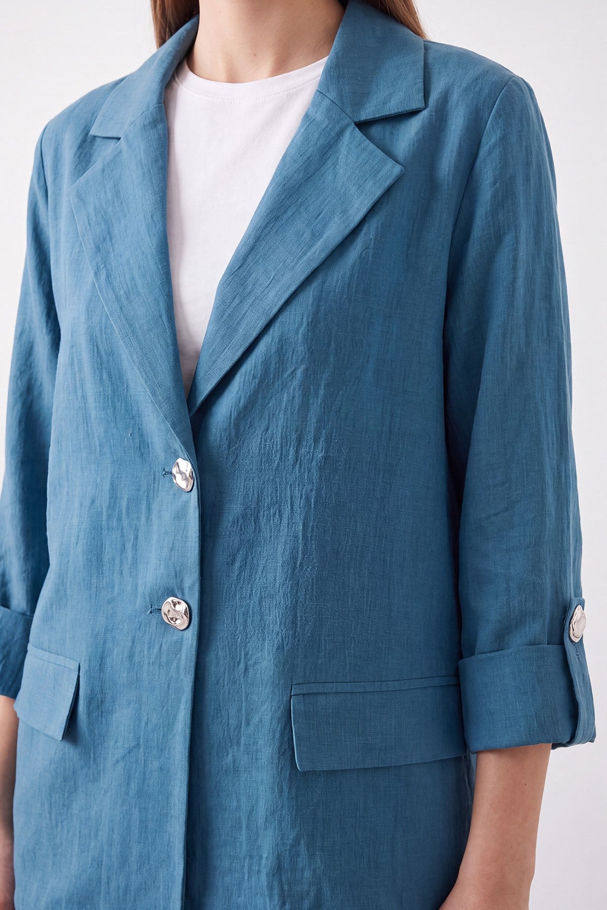 Düğmeli Blazer Ceket Pantolon Takım - İndigo İkili Takımlar Loreen 