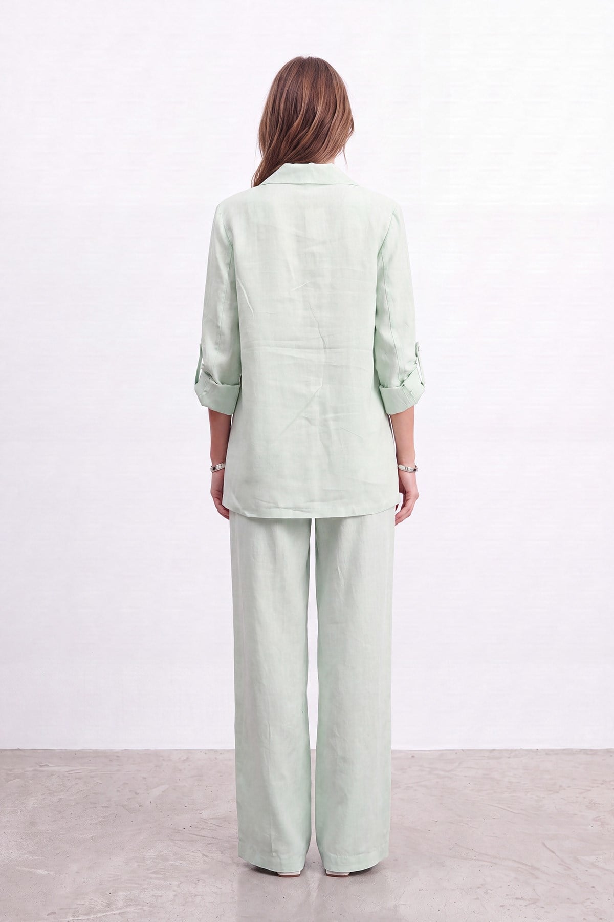 Düğmeli Blazer Ceket Pantolon Takım - Mint Yeşili İkili Takımlar Loreen 