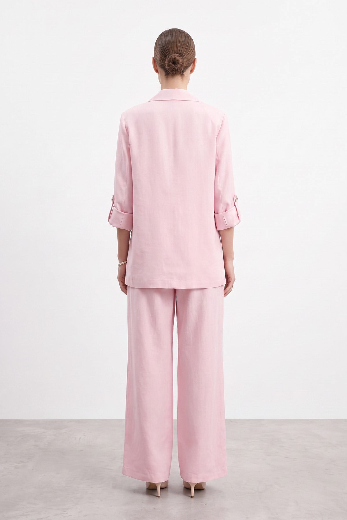 Düğmeli Blazer Ceket Pantolon Takım - Pembe İkili Takımlar Loreen 