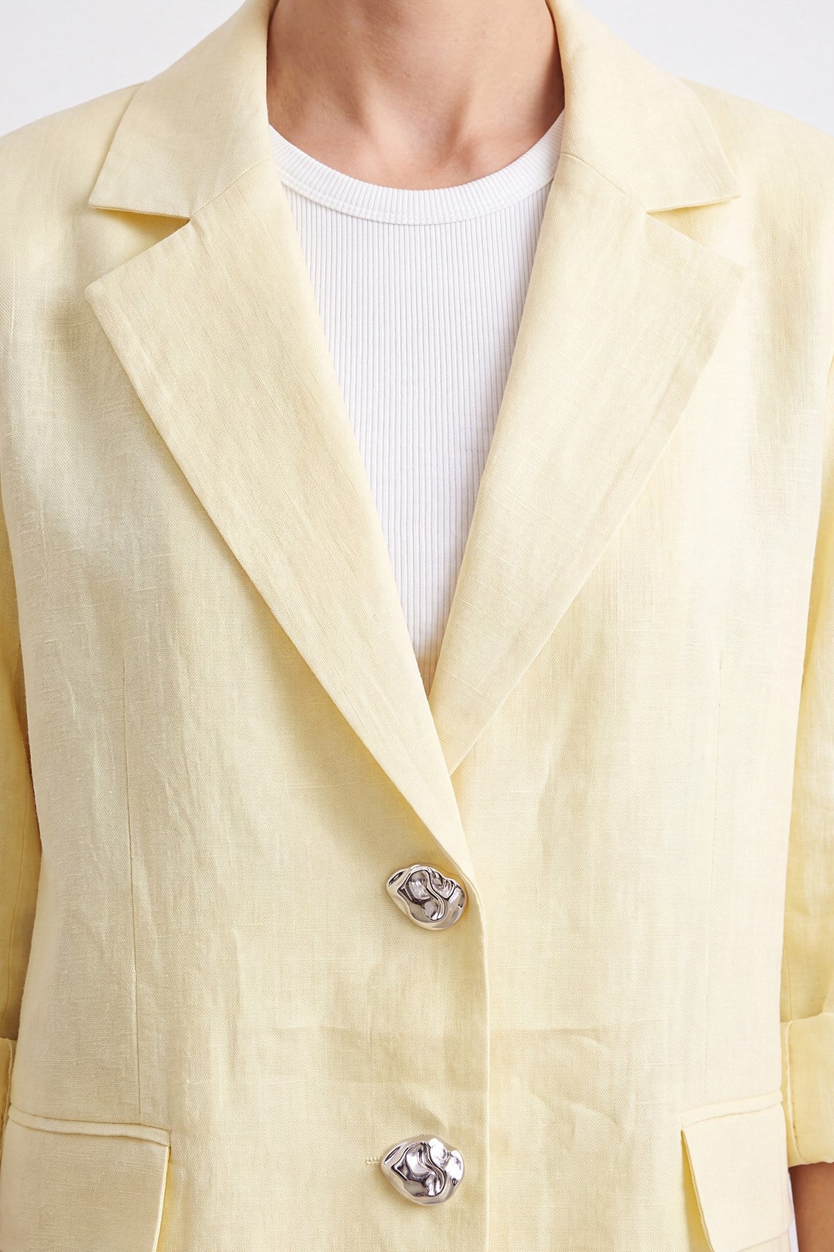 Düğmeli Blazer Ceket Pantolon Takım - Sarı İkili Takımlar Loreen 