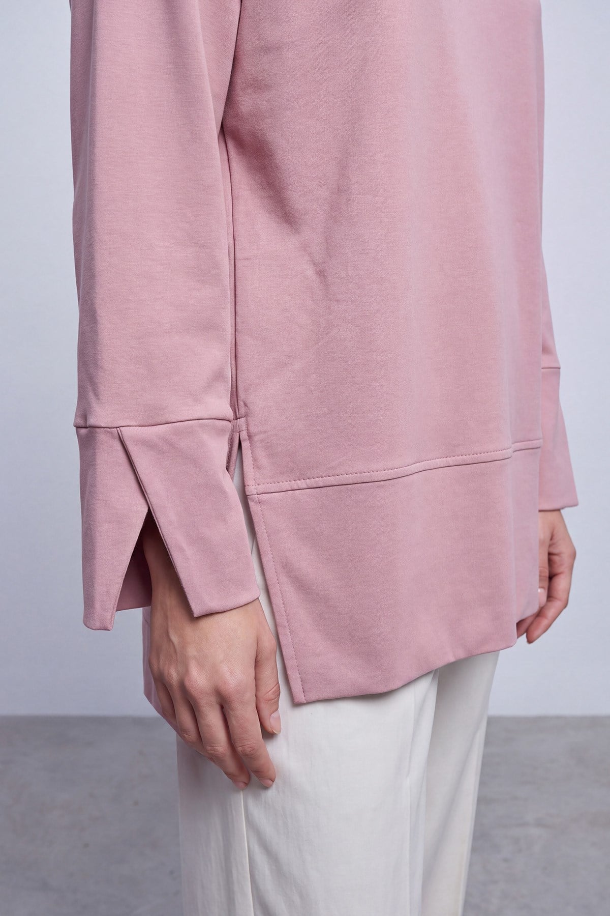 Düşük Omuz Kol Detaylı  Örme Tunik Pembe Tunik Loreen 