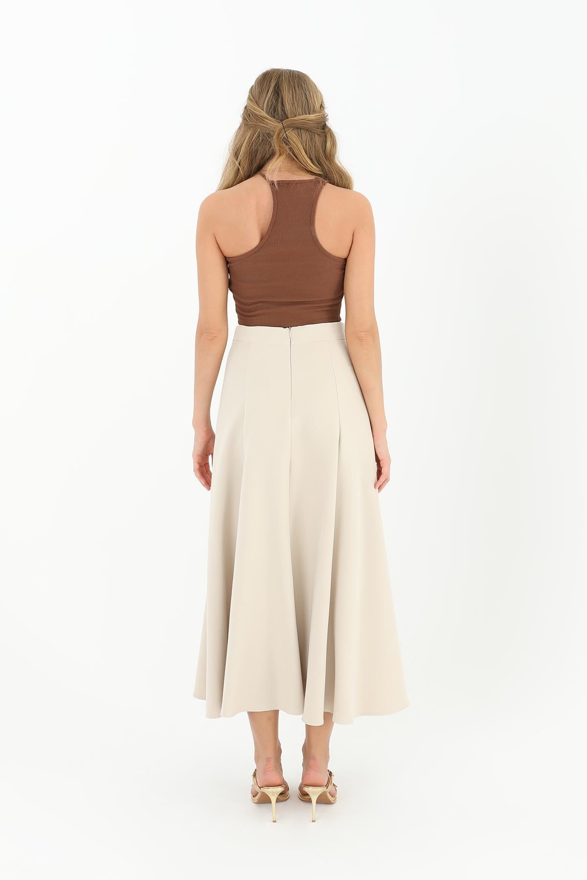 Kadın Fermuarlı Kloş Etek  - 18201ETK - BEIGE