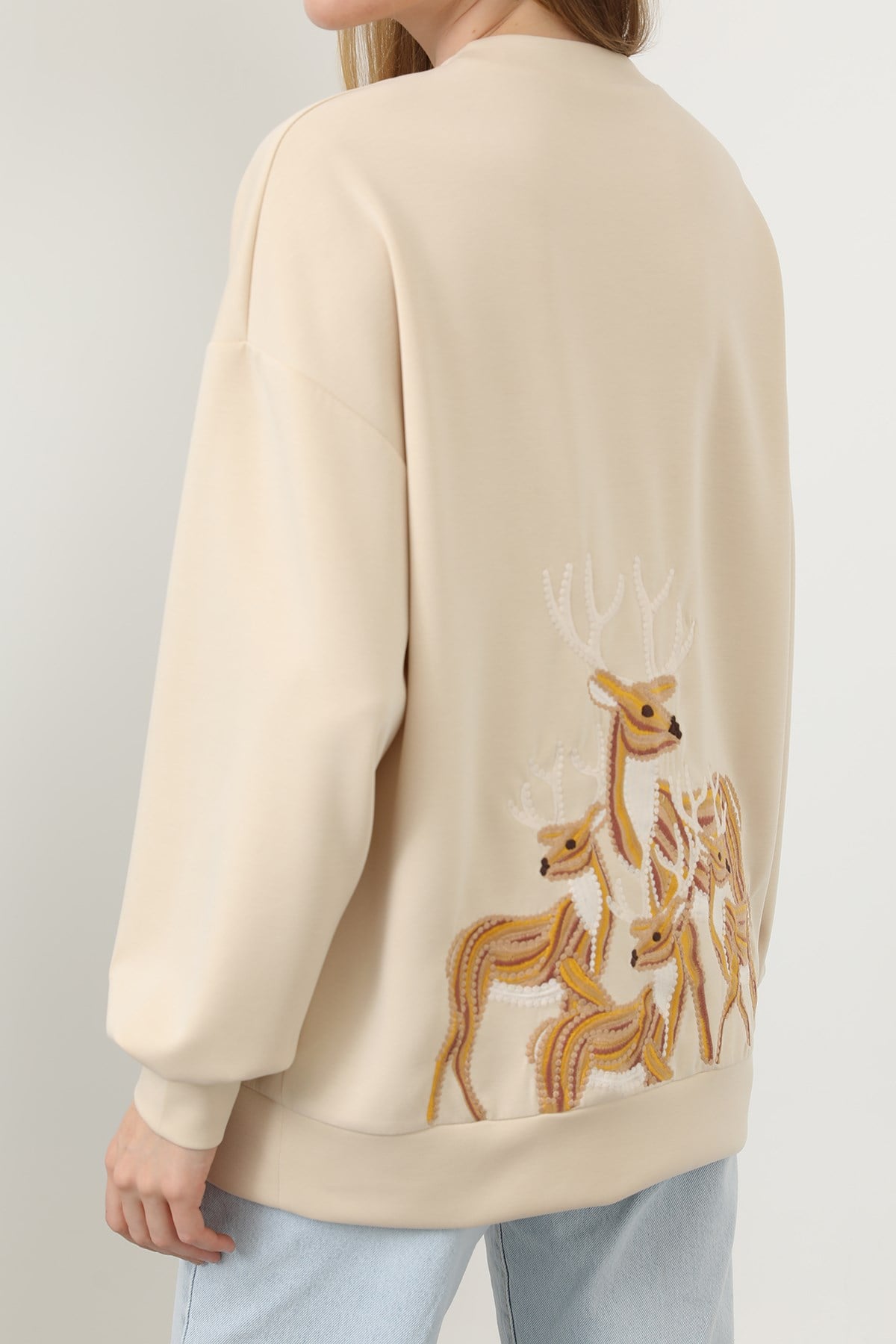 Kadın Arkası Geyikli Sweat - 32118SWT - Bej Sweatshirt Soul 