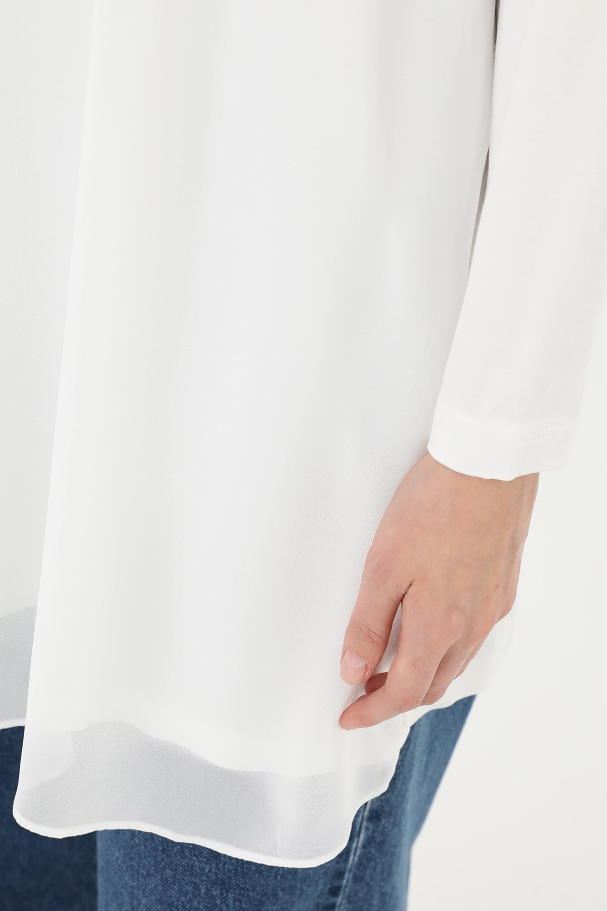 Kadın Balıkçı Yaka Tül Detaylı Bluz - 10269TUN - Ekru Tunik Puane 