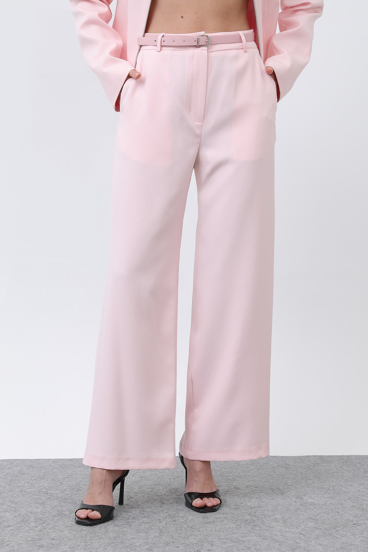 Kadın Basic Kemerli Pantolon - 32152PNT Pembe Pantolon Soul 