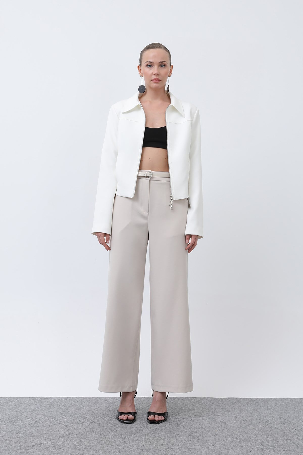 Kadın Basic Kemerli Pantolon - 32152PNT - Bej Pantolon Soul 
