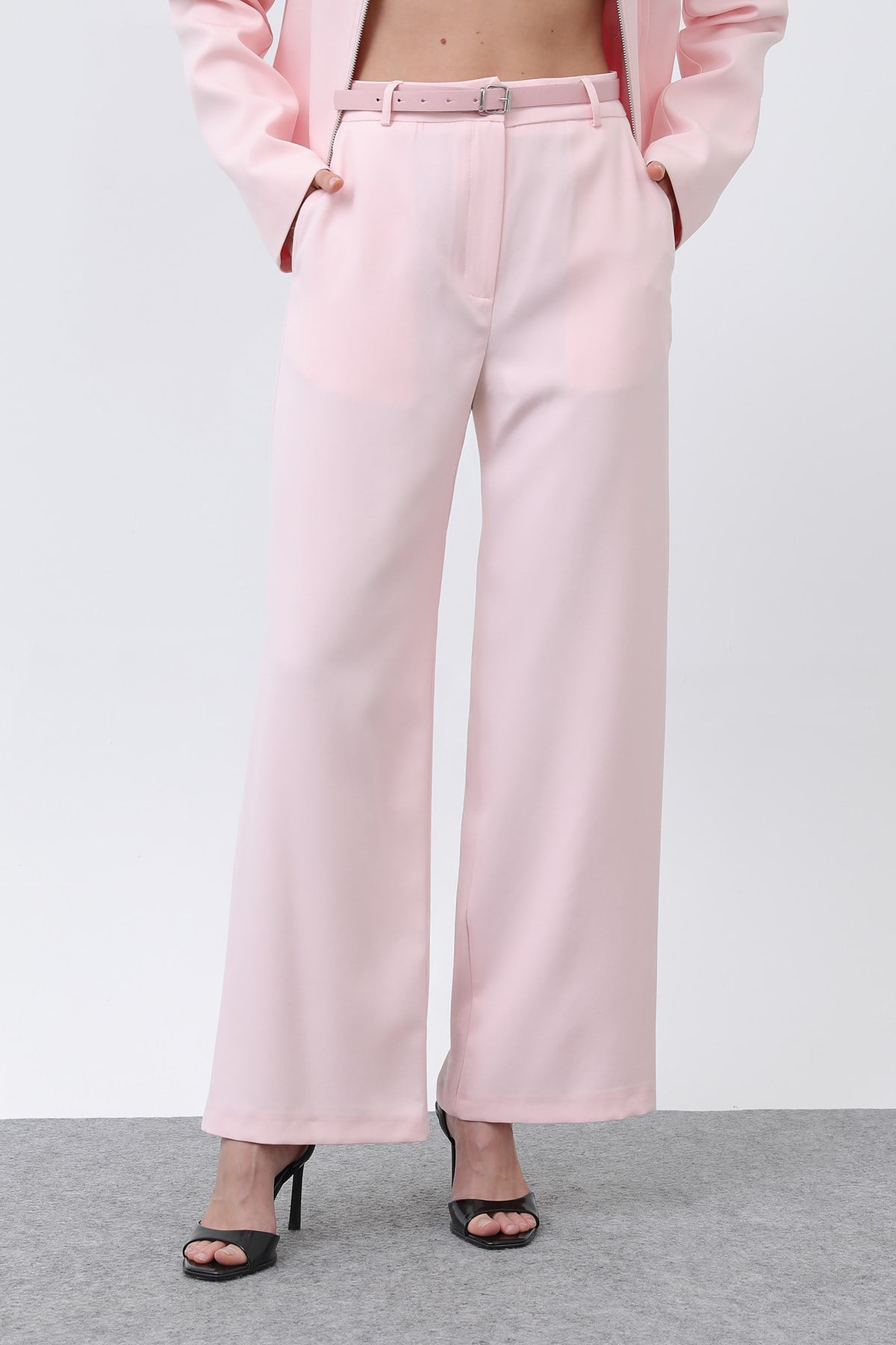 Kadın Basic Kemerli Pantolon - 32152PNT - Pembe Pantolon Soul 