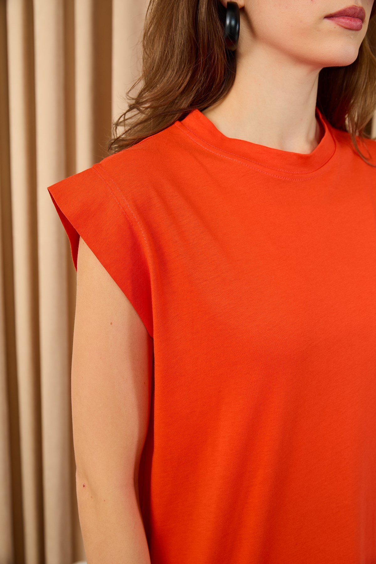 Kadın Basic Kolsuz T-shirt  - 30725TUN Açık Kırmızı Tunik Soul 