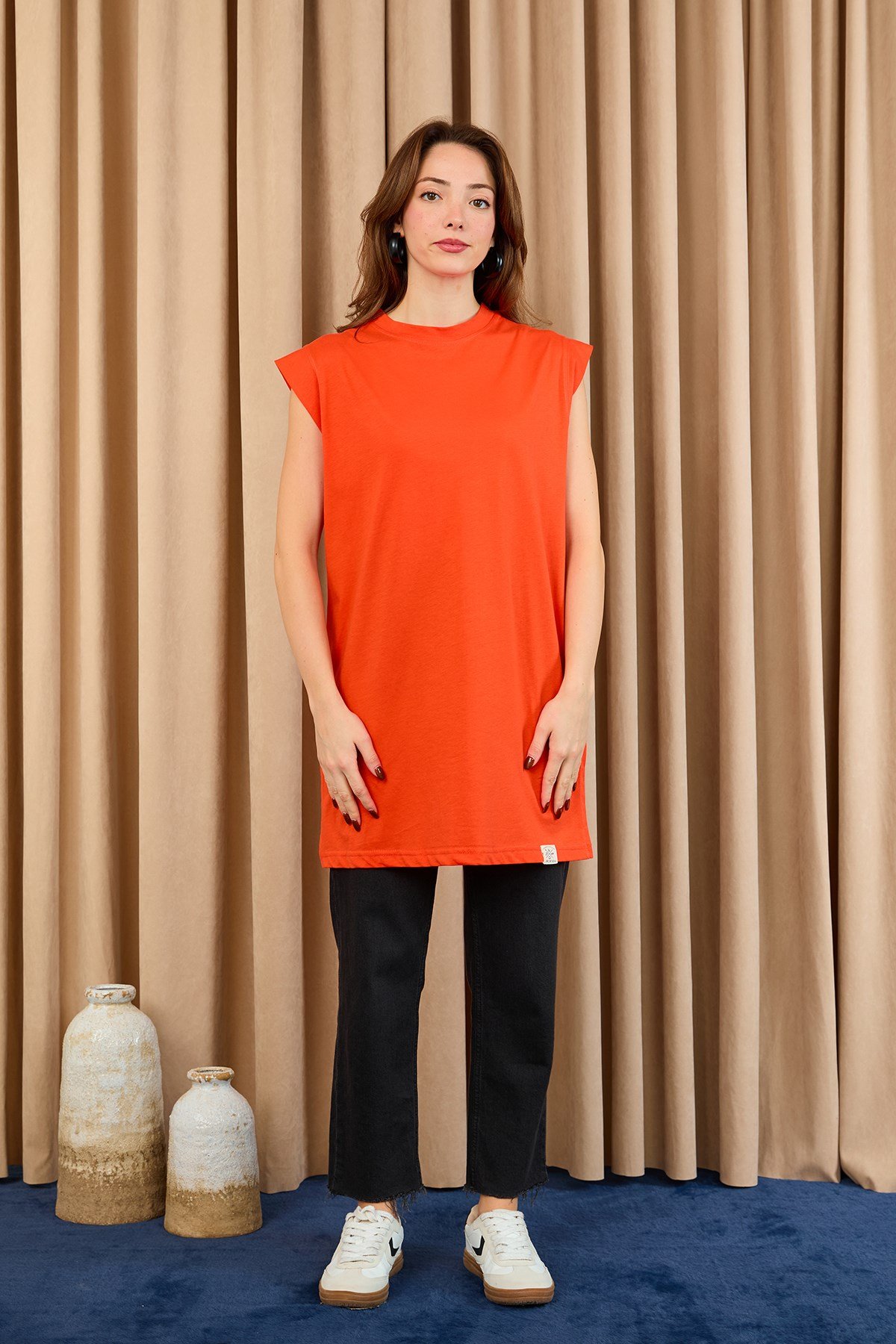 Kadın Basic Kolsuz T-shirt  - 30725TUN Açık Kırmızı Tunik Soul 