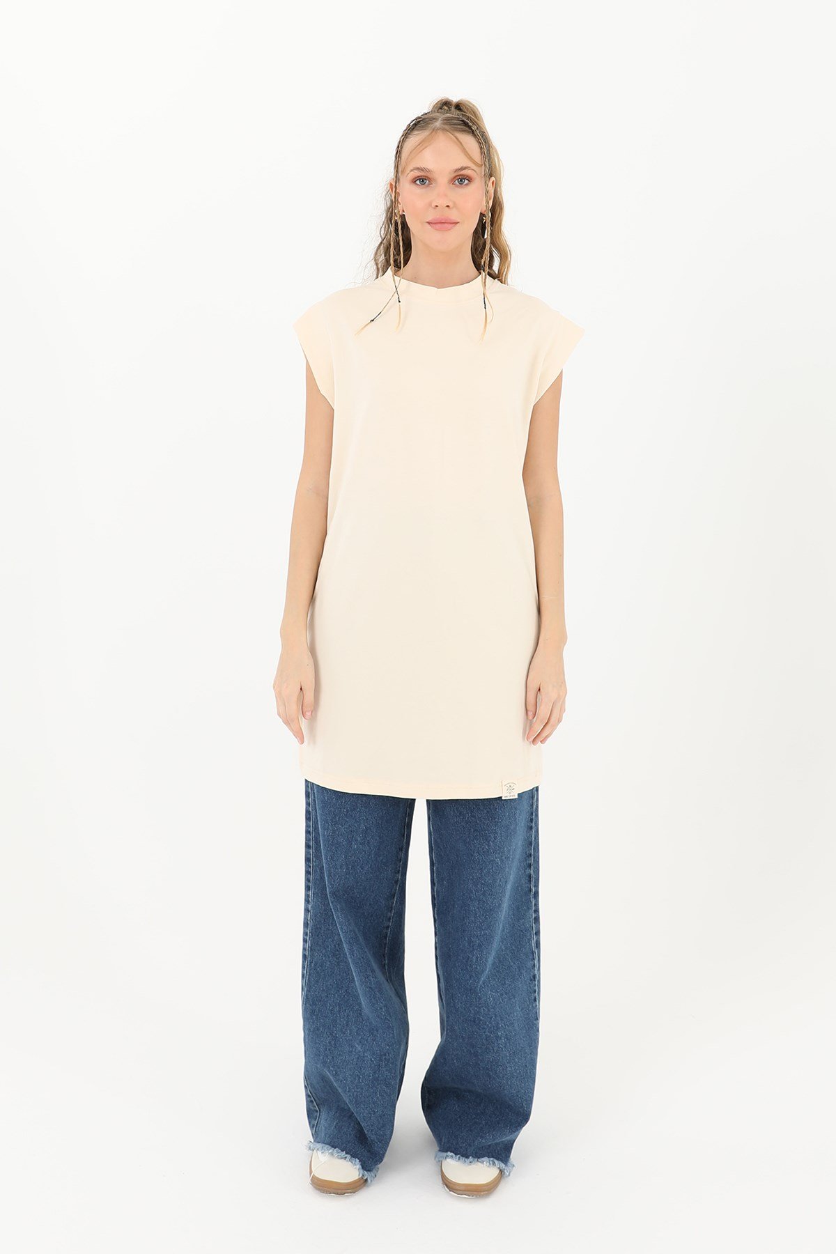 Kadın Basic Kolsuz T-shirt  - 30725TUN Bej Tunik Soul 