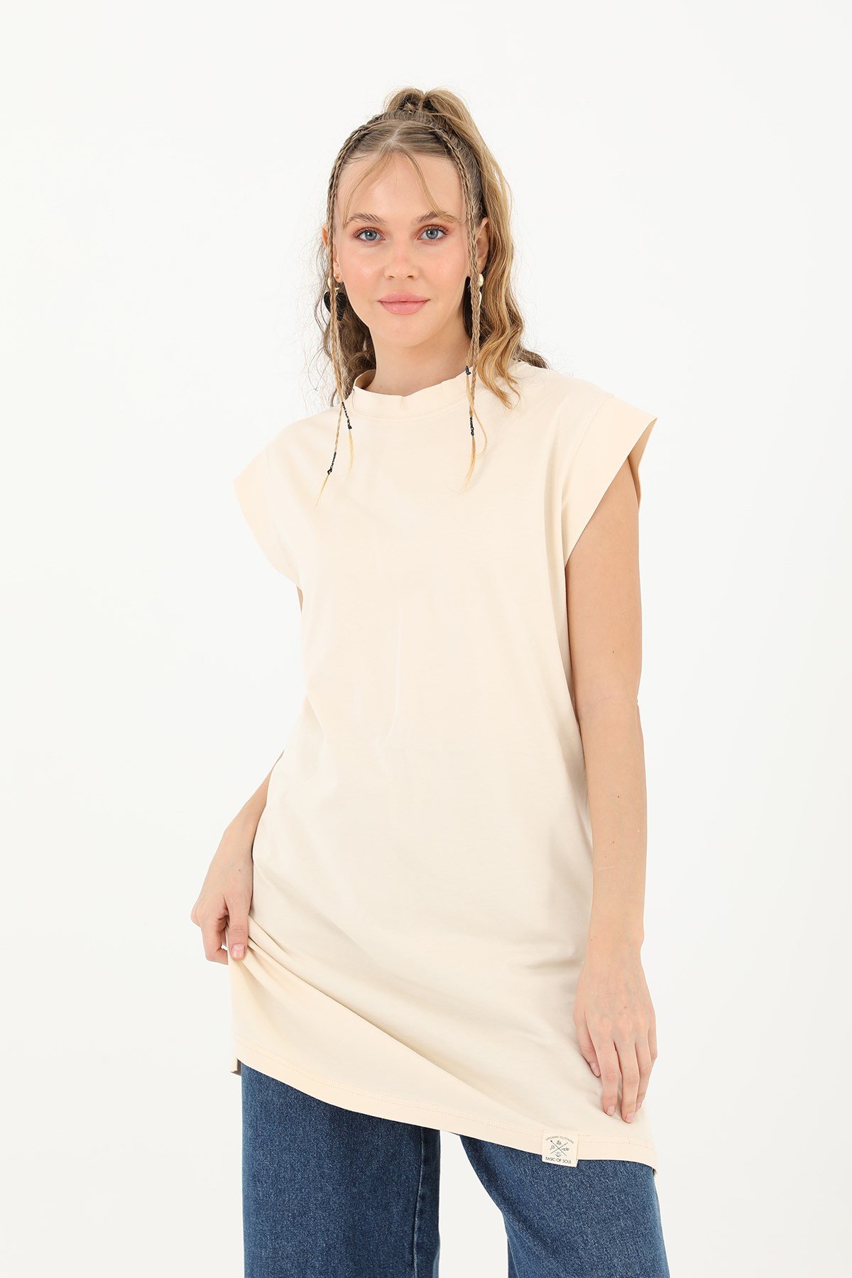 Kadın Basic Kolsuz T-shirt  - 30725TUN Bej Tunik Soul 