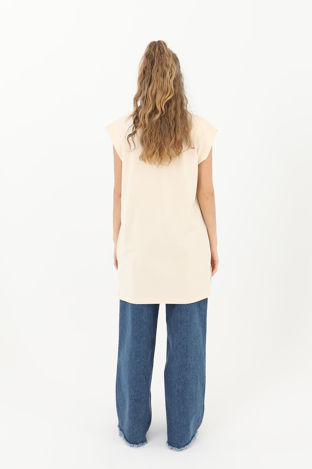 Kadın Basic Kolsuz T-shirt  - 30725TUN Bej Tunik Soul 