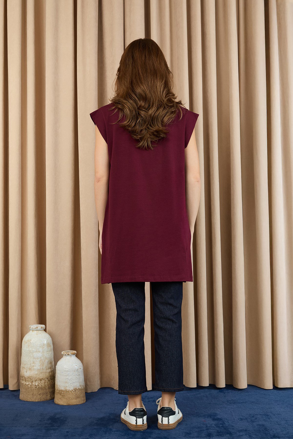 Kadın Basic Kolsuz T-shirt  - 30725TUN Bordo Tunik Soul 
