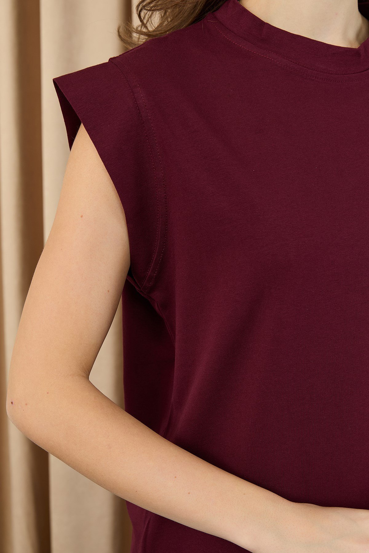 Kadın Basic Kolsuz T-shirt  - 30725TUN Bordo Tunik Soul 