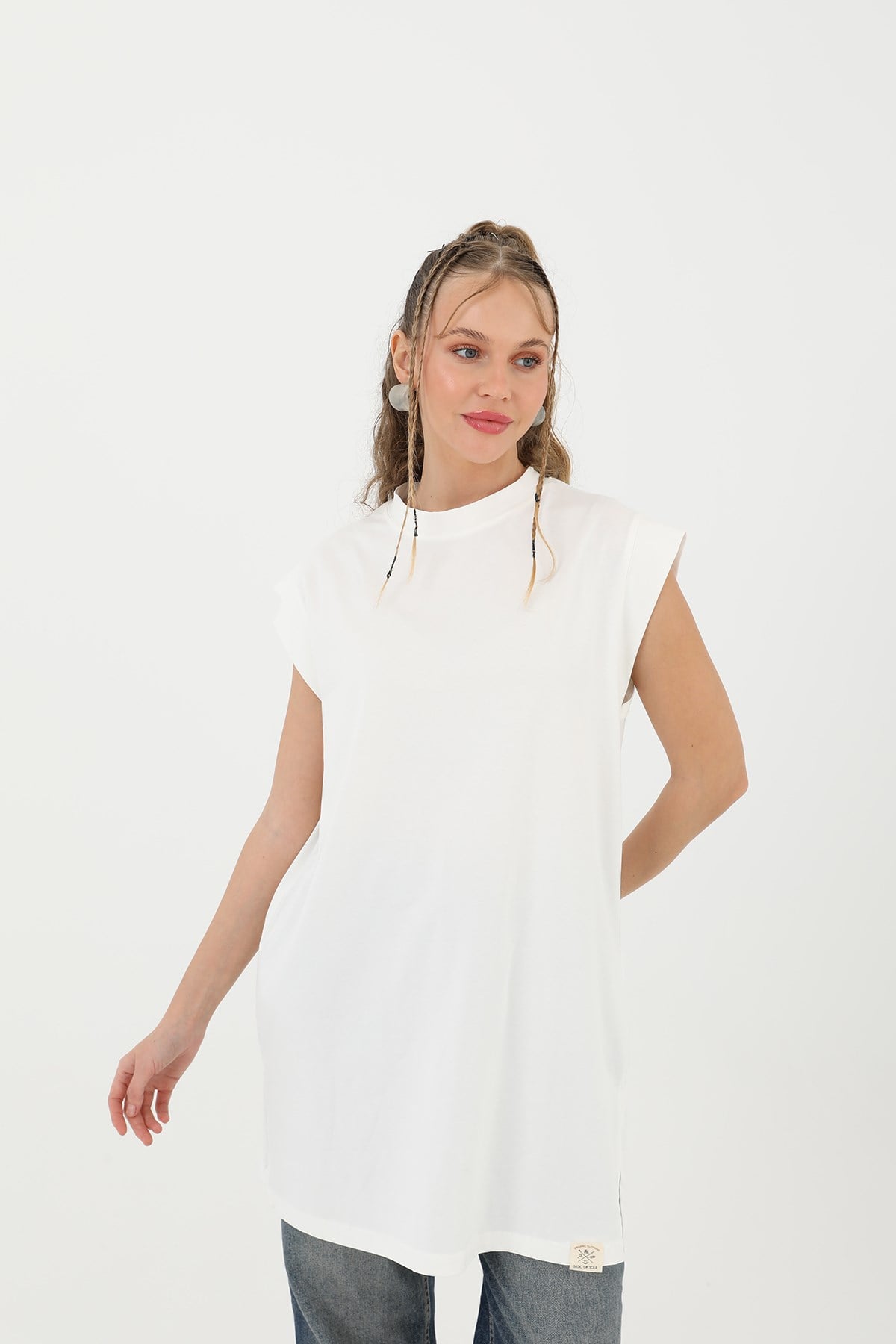 Kadın Basic Kolsuz T-shirt  - 30725TUN - Ekru Tunik Soul 