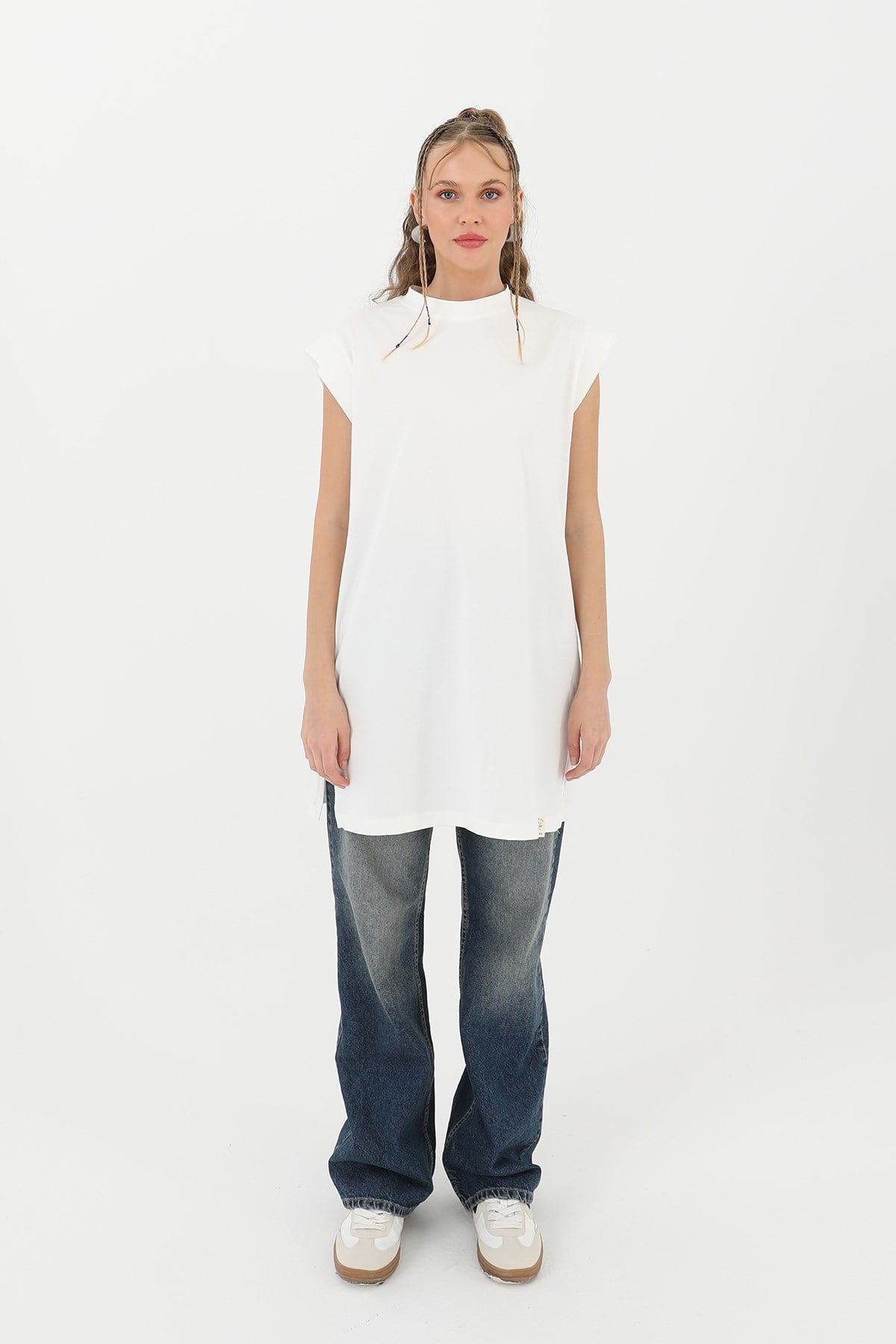 Kadın Basic Kolsuz T-shirt  - 30725TUN - Ekru Tunik Soul 