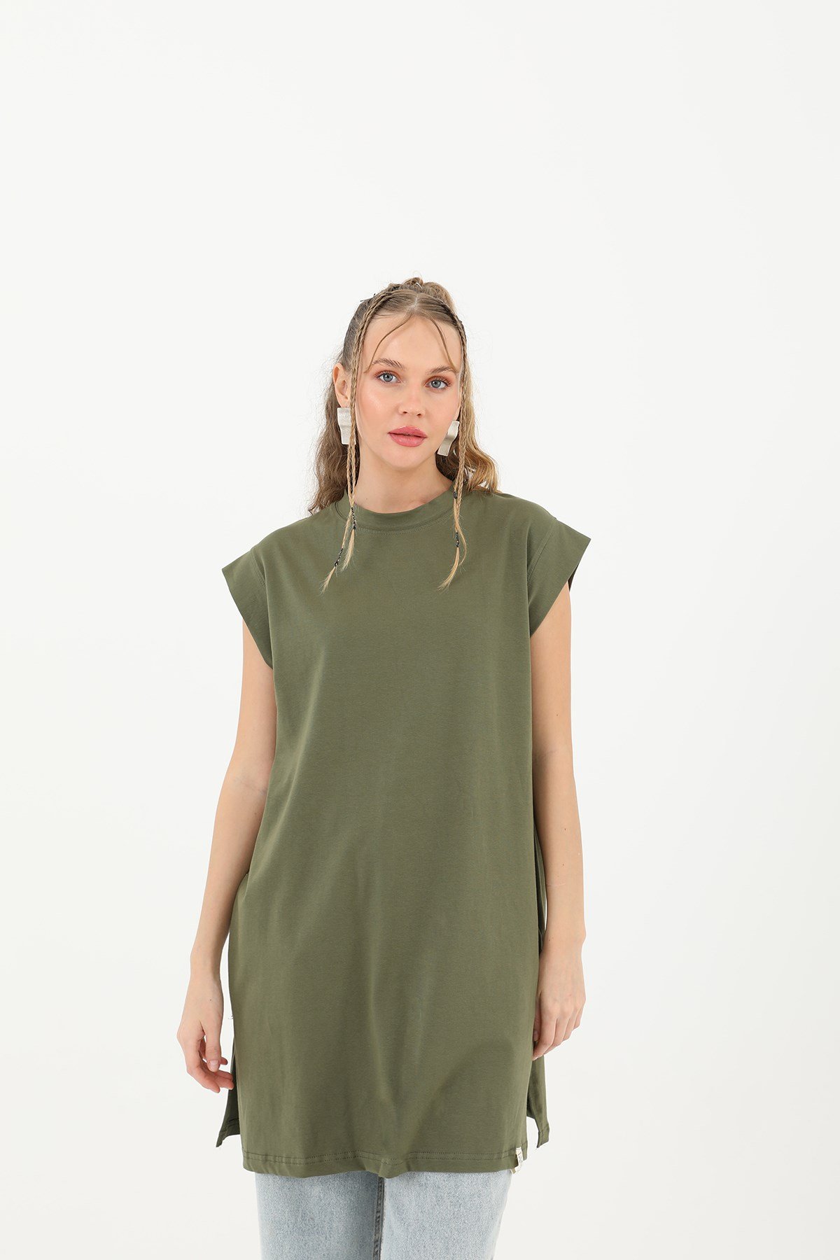 Kadın Basic Kolsuz T-shirt  - 30725TUN Haki Tunik Soul 
