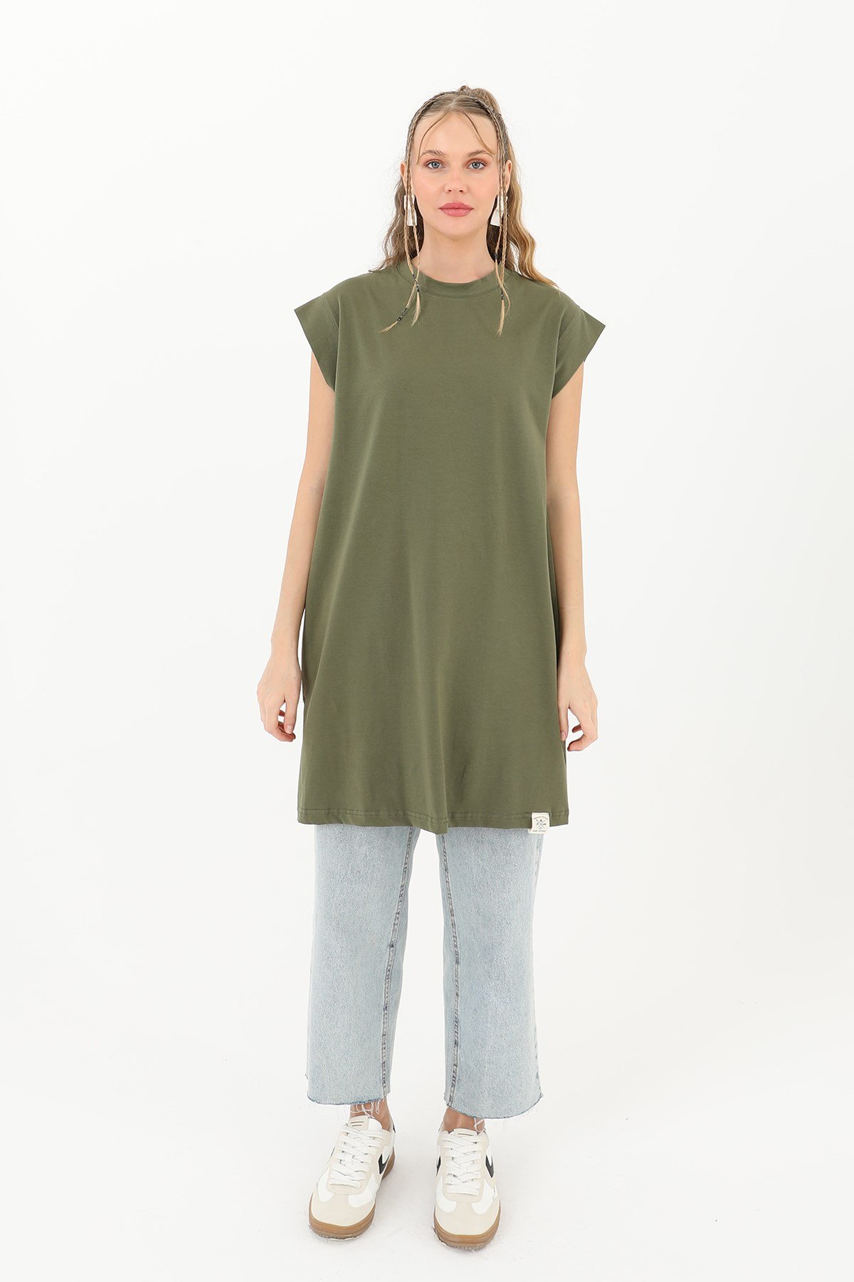 Kadın Basic Kolsuz T-shirt  - 30725TUN Haki Tunik Soul 