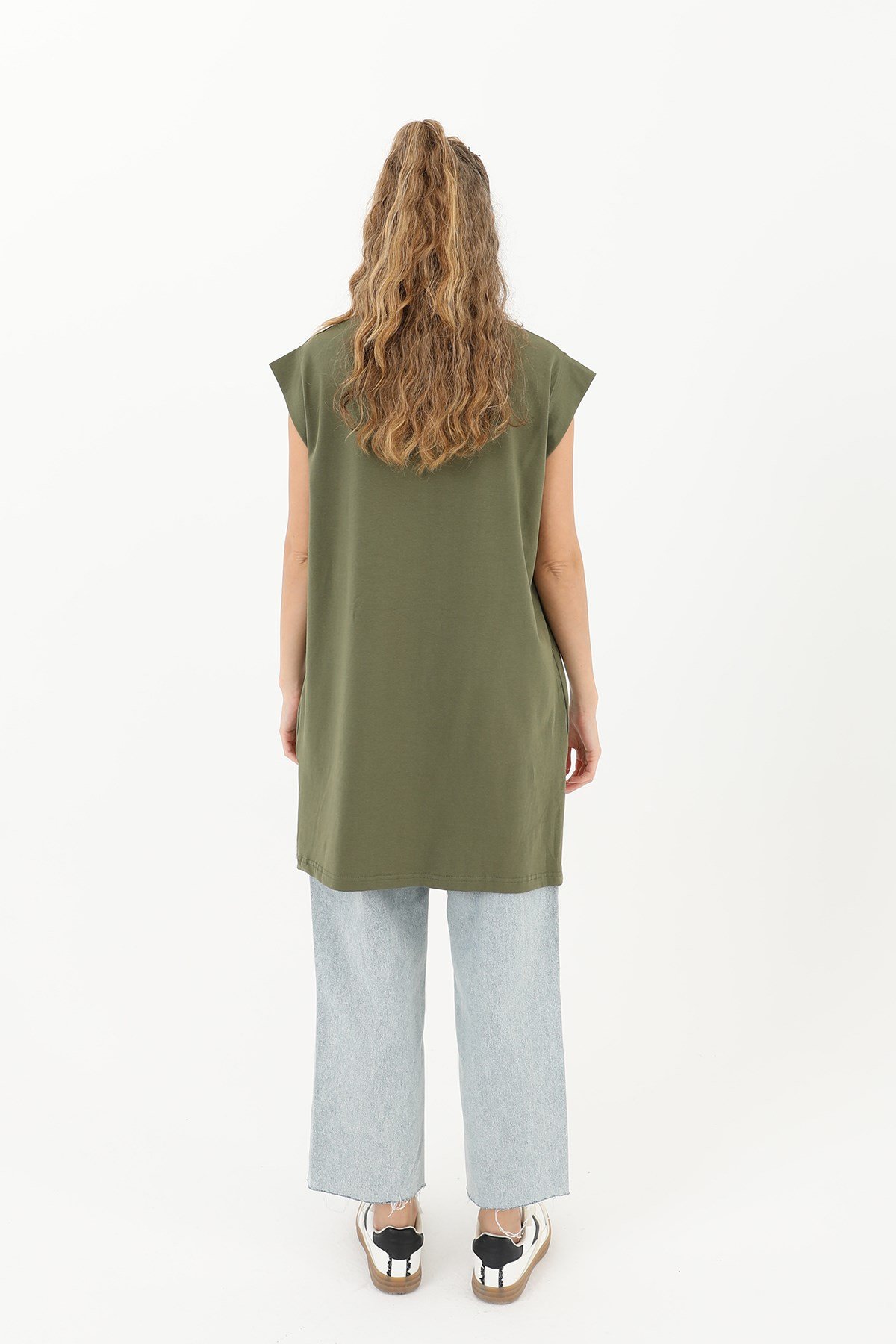 Kadın Basic Kolsuz T-shirt  - 30725TUN Haki Tunik Soul 