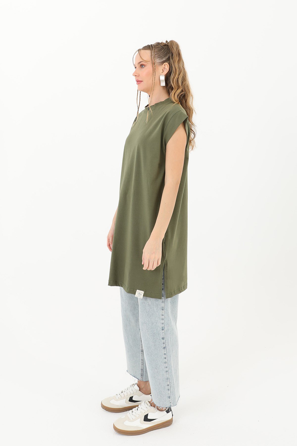 Kadın Basic Kolsuz T-shirt  - 30725TUN Haki Tunik Soul 