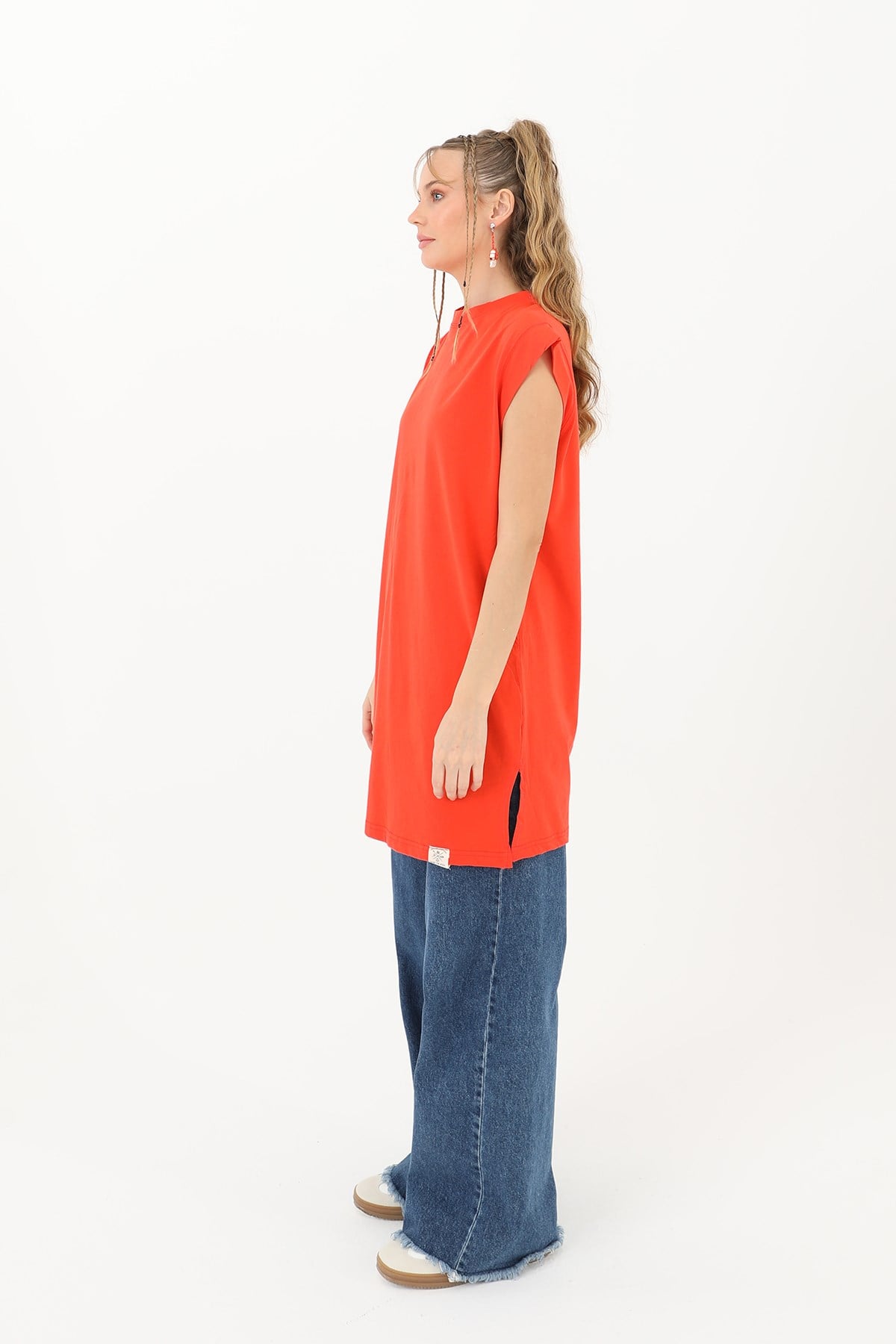Kadın Basic Kolsuz T-shirt  - 30725TUN - Kırmızı Tunik Soul 