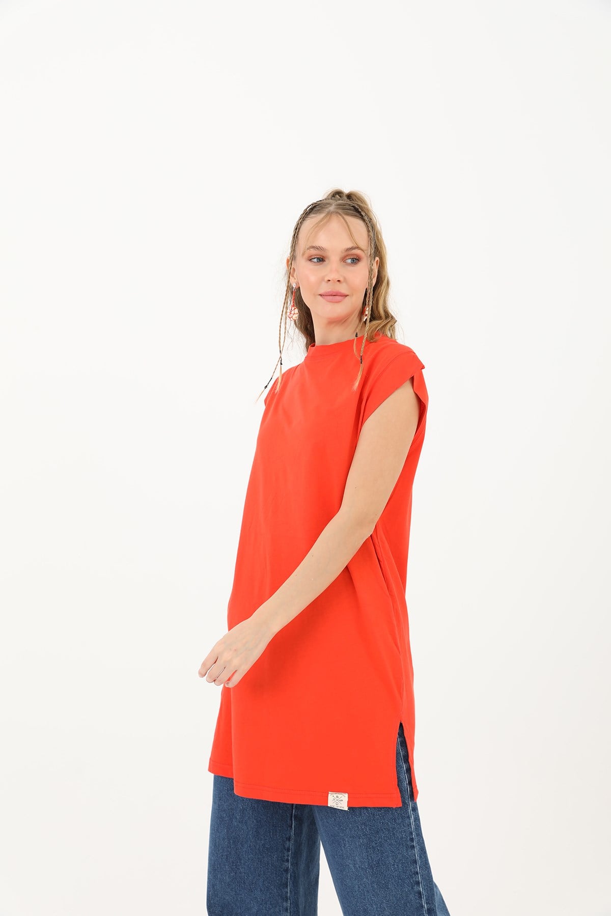 Kadın Basic Kolsuz T-shirt  - 30725TUN - Kırmızı Tunik Soul 