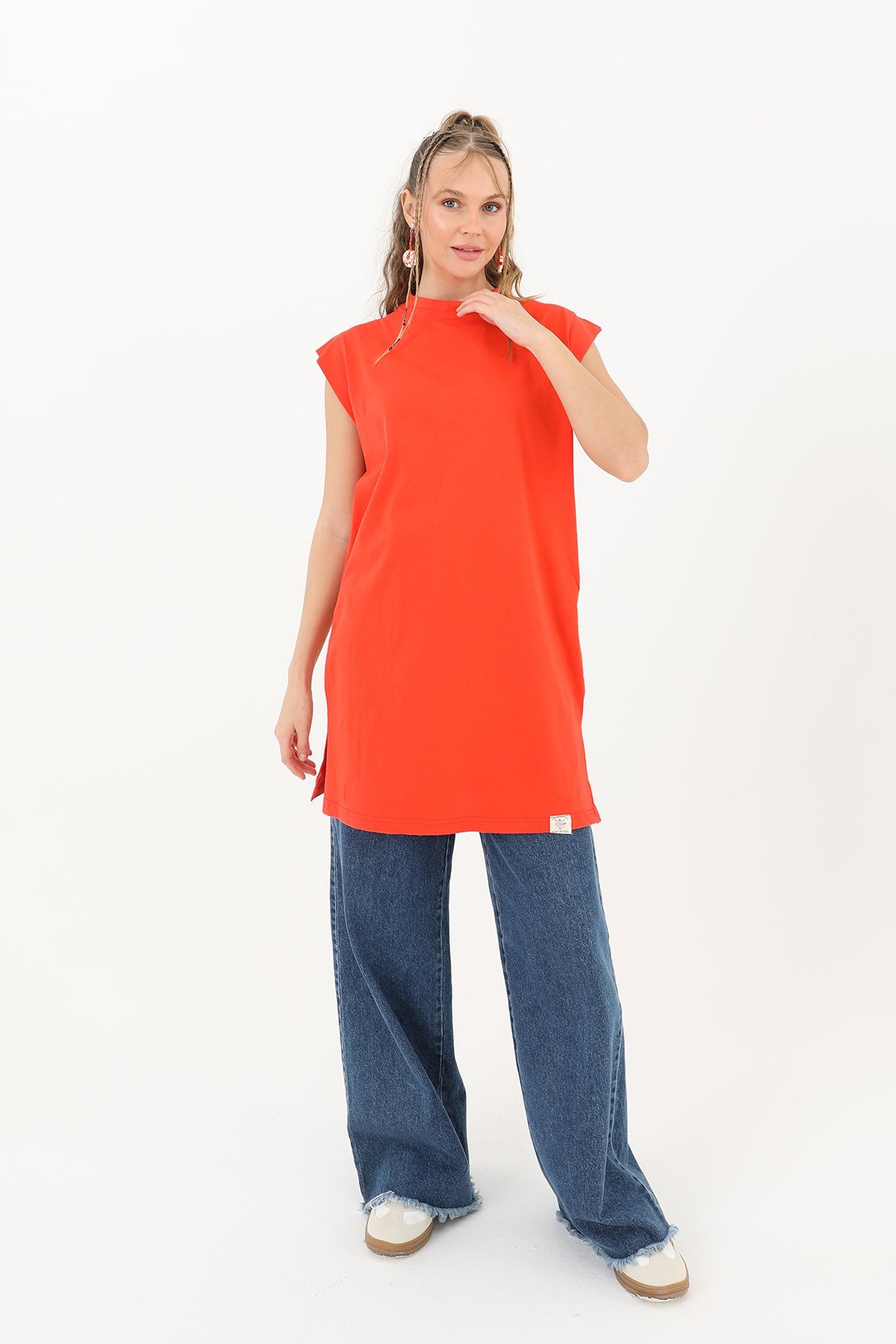 Kadın Basic Kolsuz T-shirt  - 30725TUN - Kırmızı Tunik Soul 