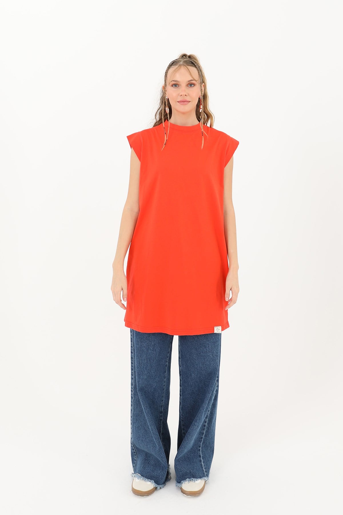 Kadın Basic Kolsuz T-shirt  - 30725TUN - Kırmızı Tunik Soul 