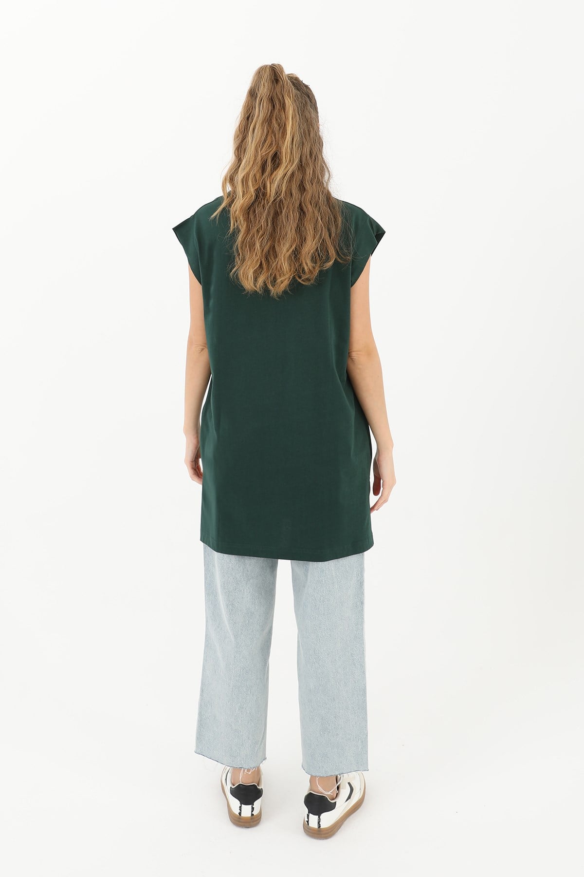 Kadın Basic Kolsuz T-shirt  - 30725TUN - Koyu Yeşil Tunik Soul 