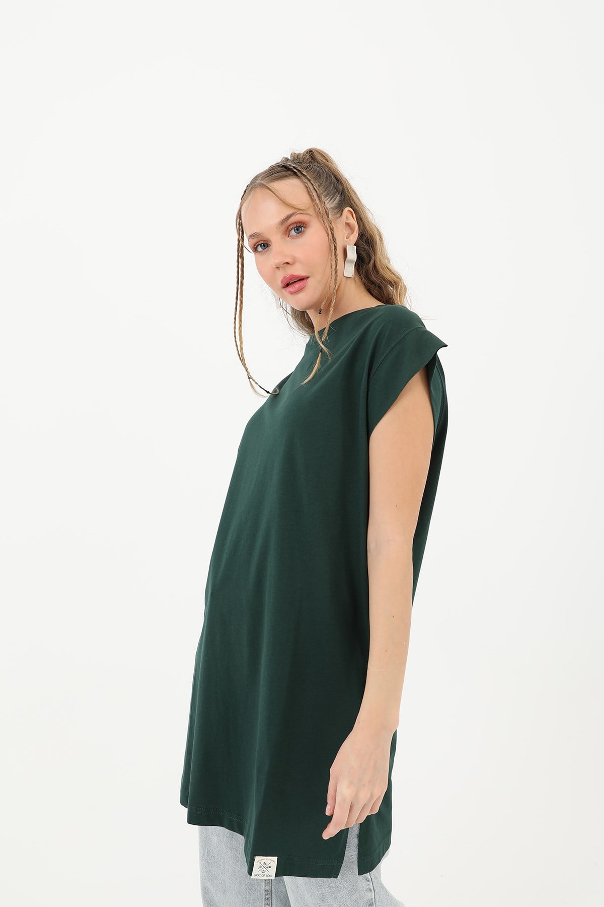 Kadın Basic Kolsuz T-shirt  - 30725TUN - Koyu Yeşil Tunik Soul 