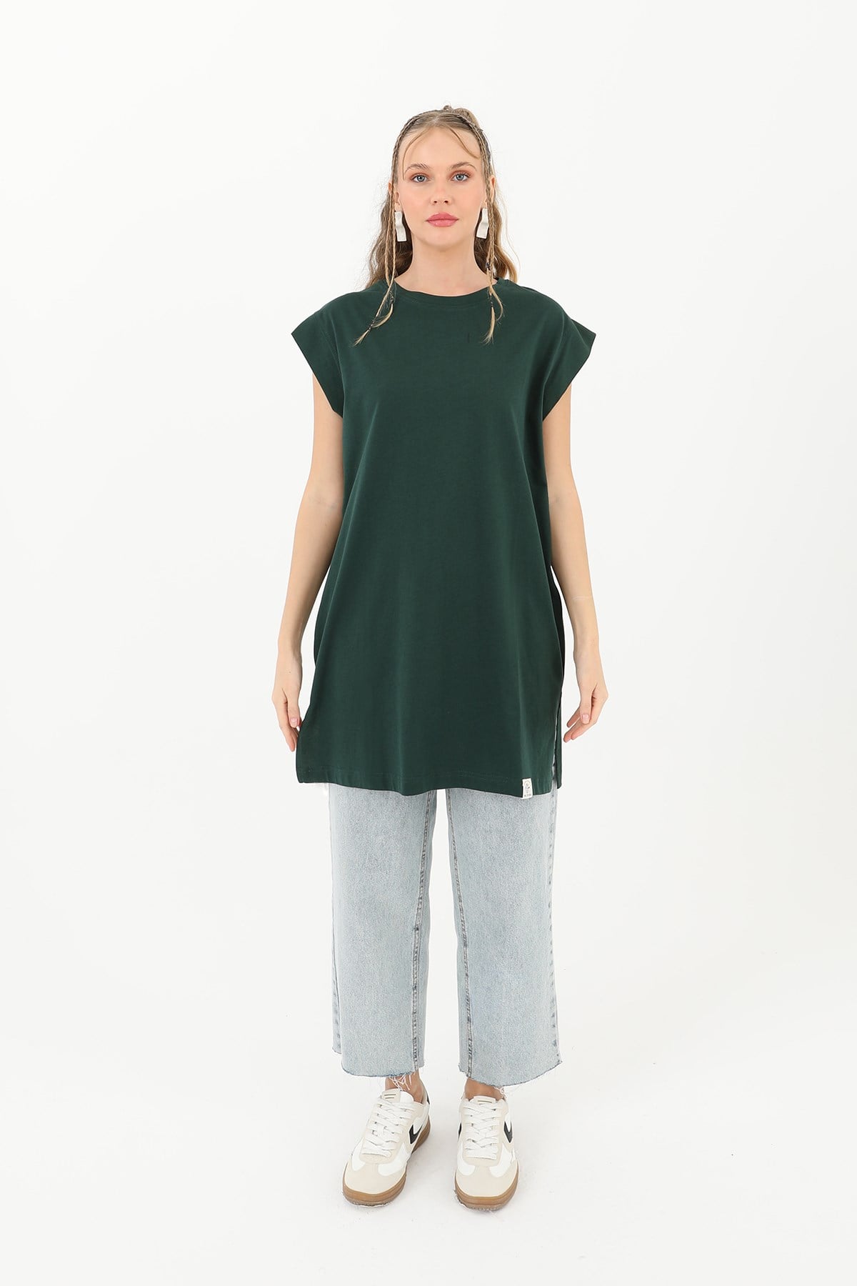 Kadın Basic Kolsuz T-shirt  - 30725TUN - Koyu Yeşil Tunik Soul 