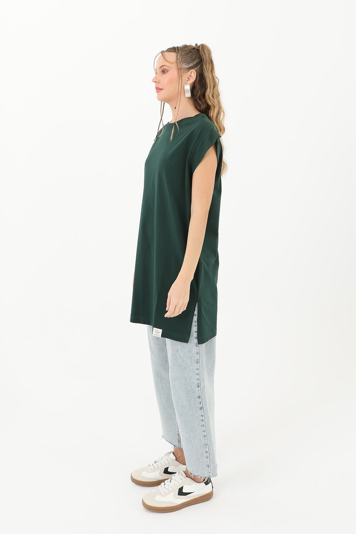 Kadın Basic Kolsuz T-shirt  - 30725TUN - Koyu Yeşil Tunik Soul 