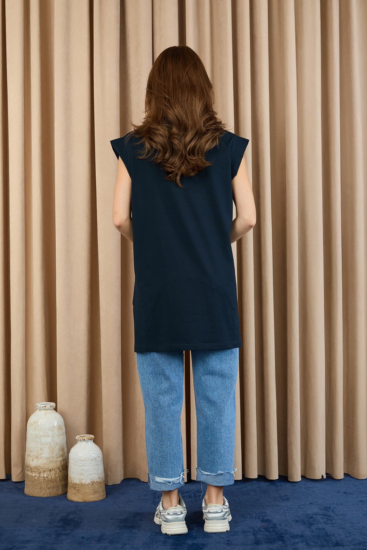 Kadın Basic Kolsuz T-shirt  - 30725TUN Lacivert Tunik Soul 