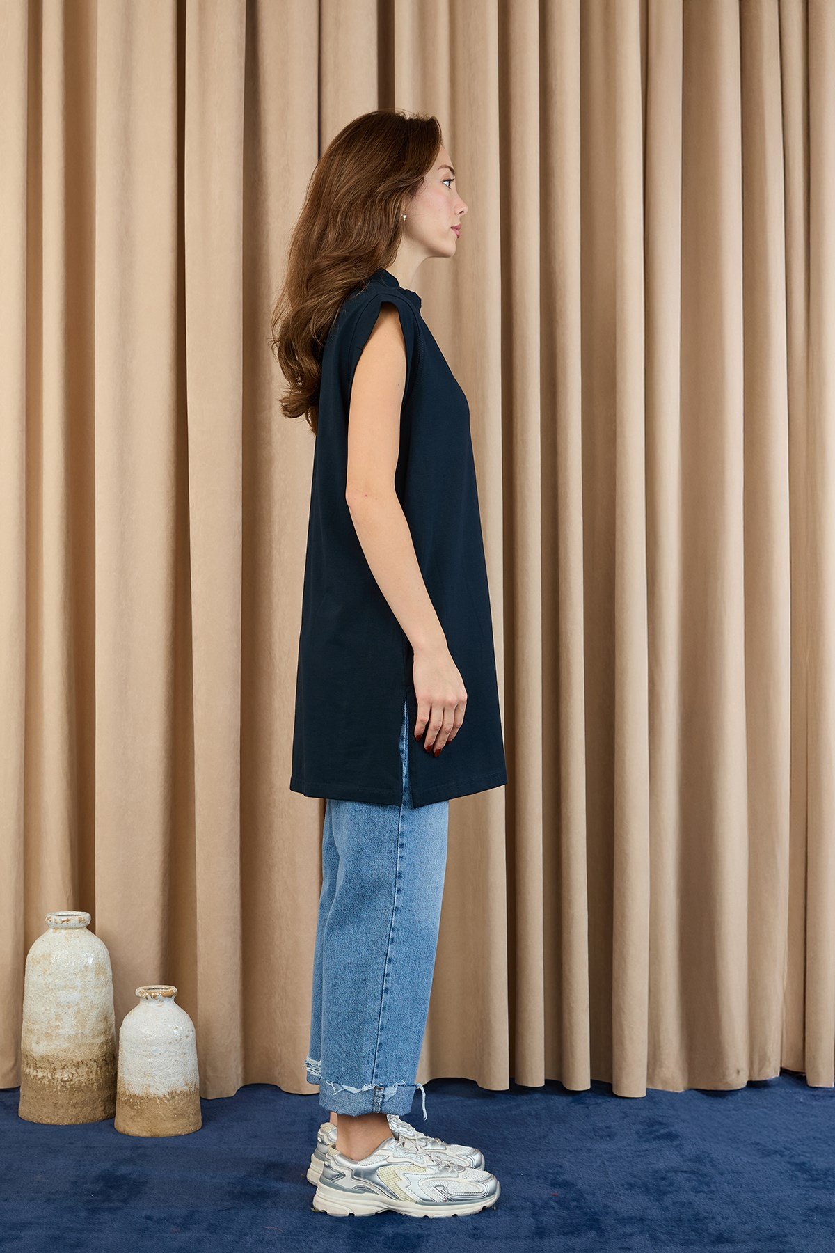 Kadın Basic Kolsuz T-shirt  - 30725TUN Lacivert Tunik Soul 