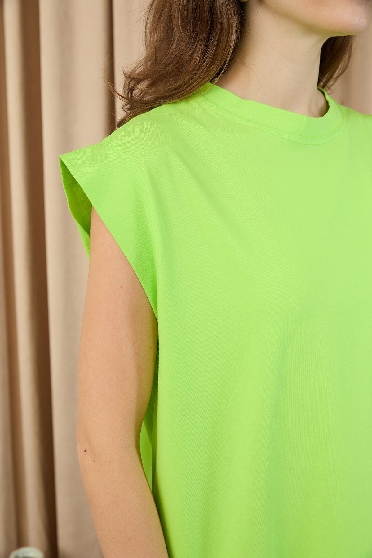 Kadın Basic Kolsuz T-shirt  - 30725TUN Limon Yeşili Tunik Soul 