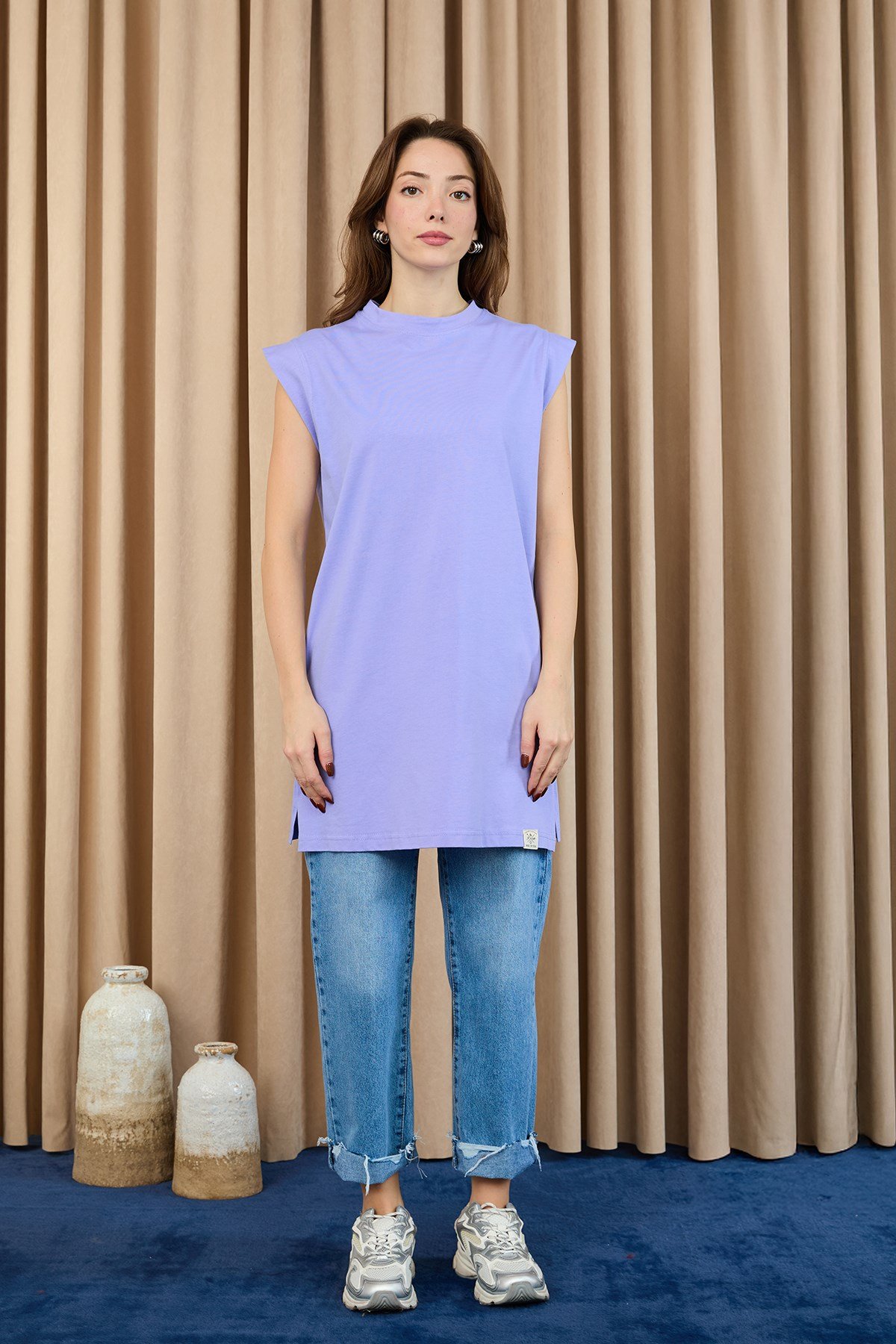 Kadın Basic Kolsuz T-shirt  - 30725TUN Lila Tunik Soul 