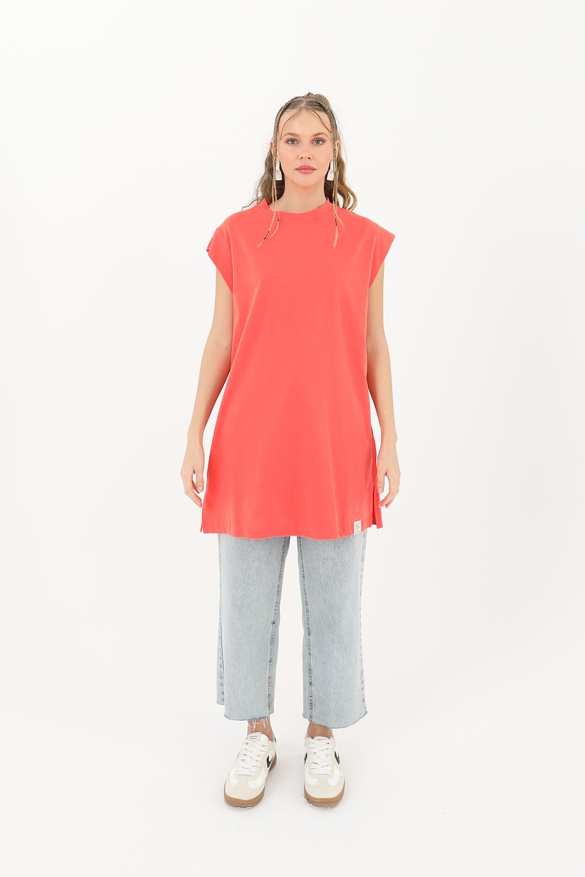 Kadın Basic Kolsuz T-shirt  - 30725TUN - Mercan Tunik Soul 